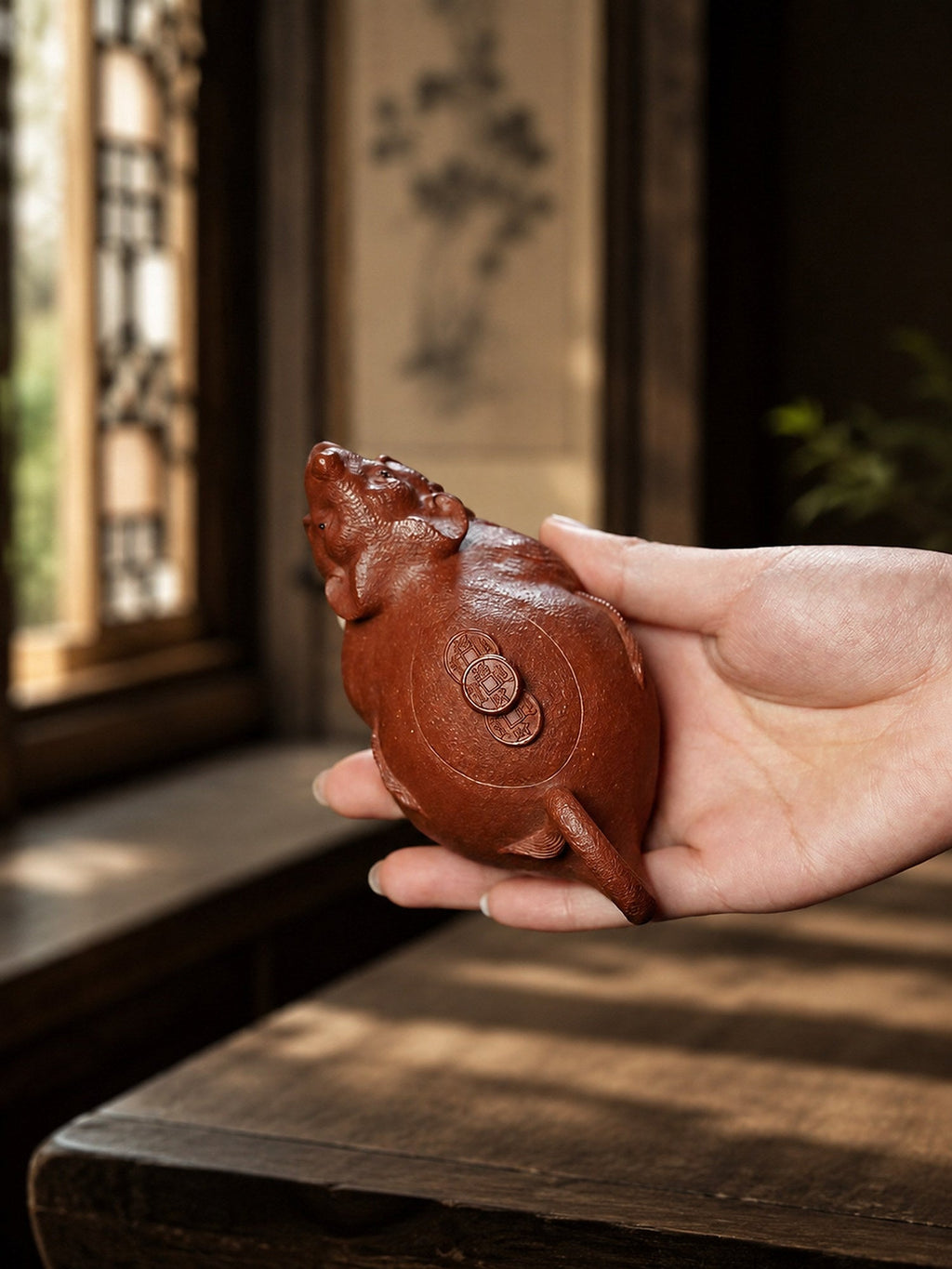 Handmade Sculptural Form Yixing Zisha Teapot – Red Jiangponi Clay, 135ml