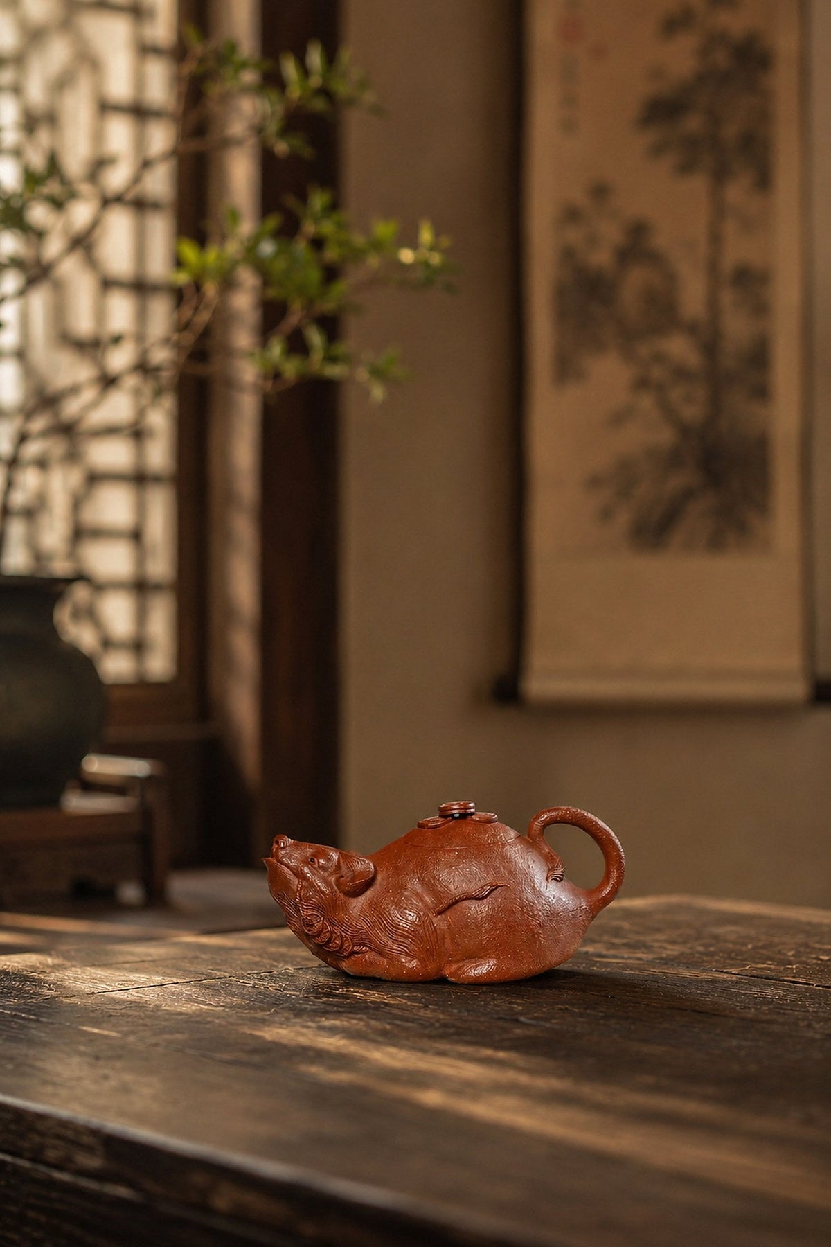 Handmade Sculptural Form Yixing Zisha Teapot – Red Jiangponi Clay, 135ml