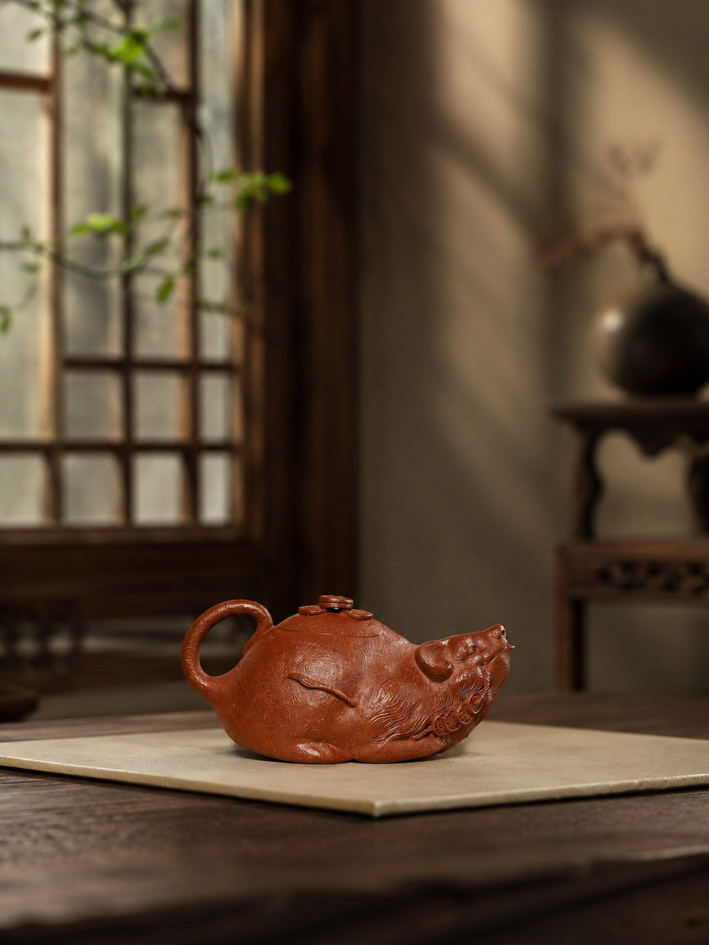 Handmade Sculptural Form Yixing Zisha Teapot – Red Jiangponi Clay, 135ml