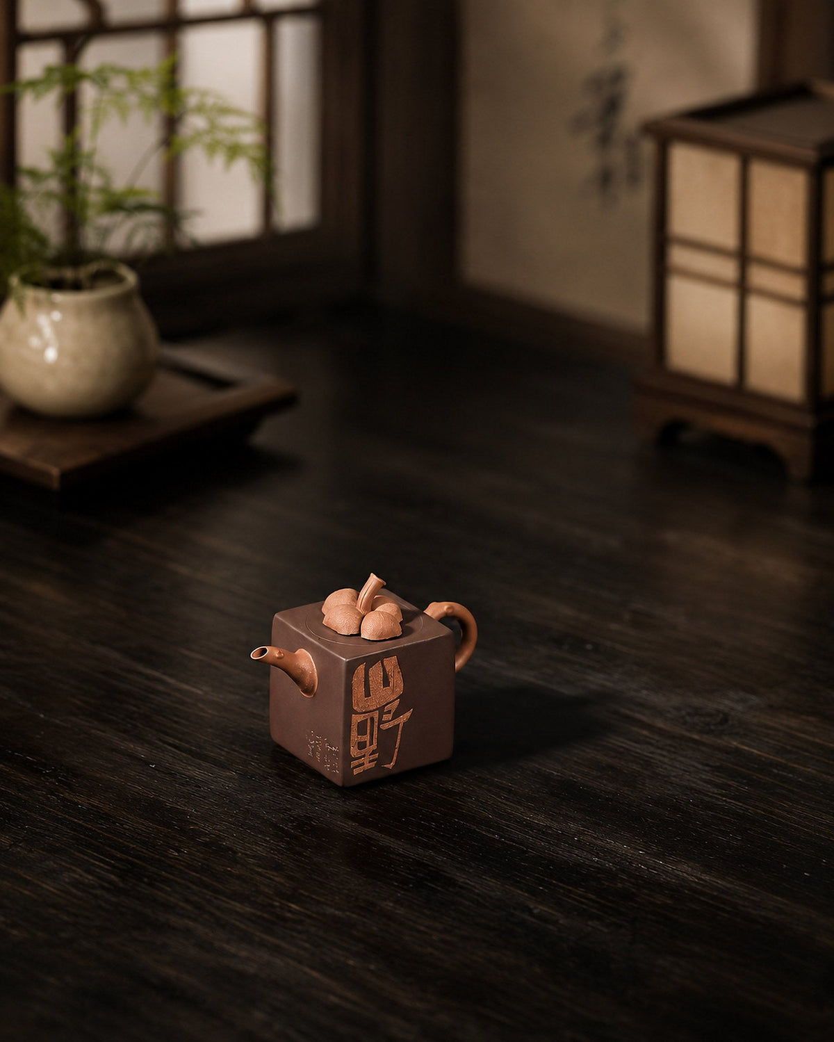 Handmade Sculptural Form Yixing Zisha Teapot – Red Jiangponi Clay, 100ml