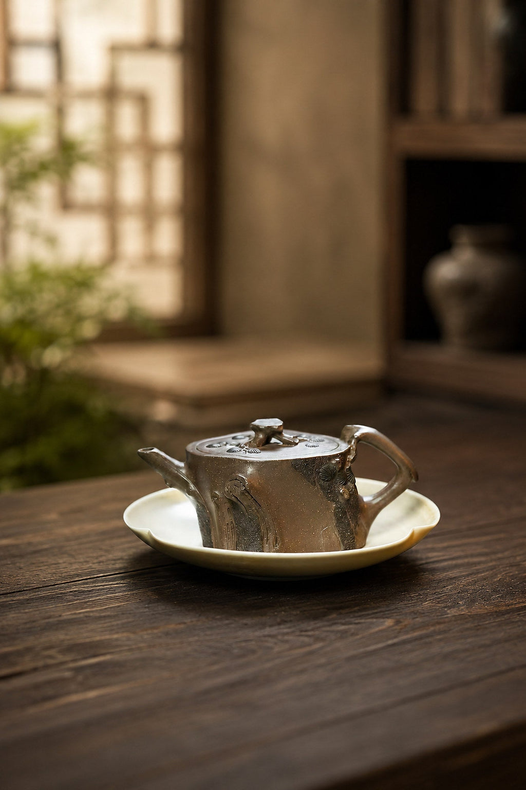 Handmade Sculptural Form Yixing Zisha Teapot – Tianqingni Clay, 150ml