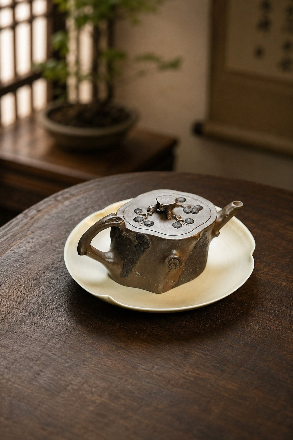 Handmade Sculptural Form Yixing Zisha Teapot – Tianqingni Clay, 150ml