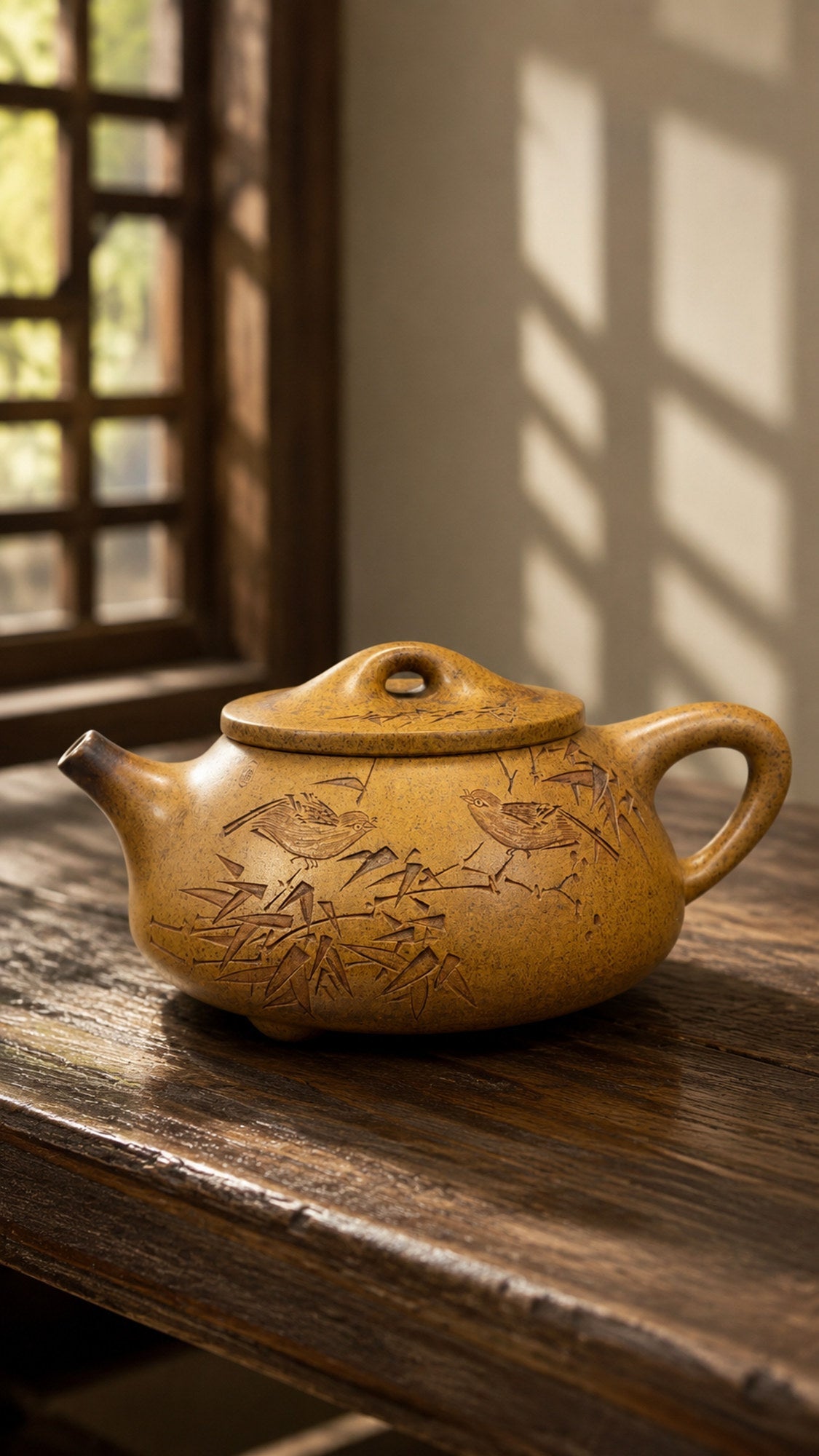 Jingzhou Shipiao Yixing Zisha Teapot – Golden Duanni Clay, 320ml