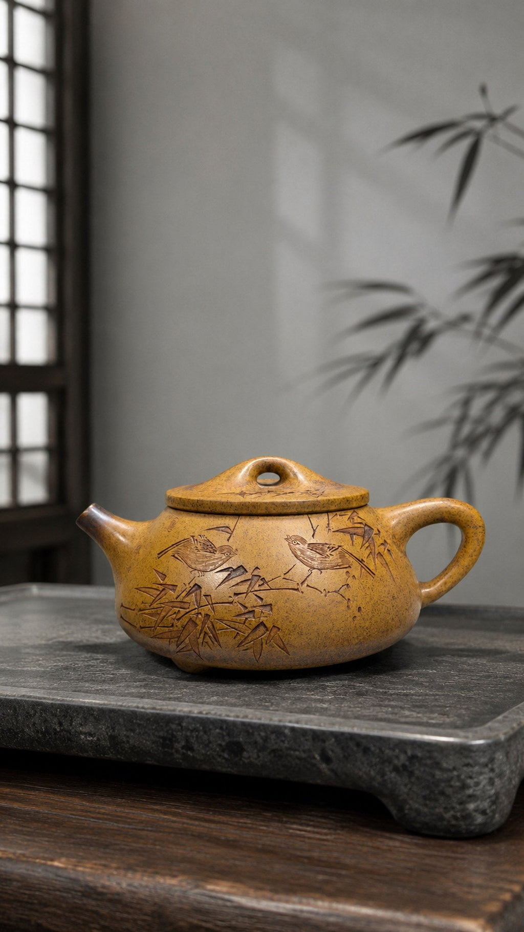 Jingzhou Shipiao Yixing Zisha Teapot – Golden Duanni Clay, 320ml