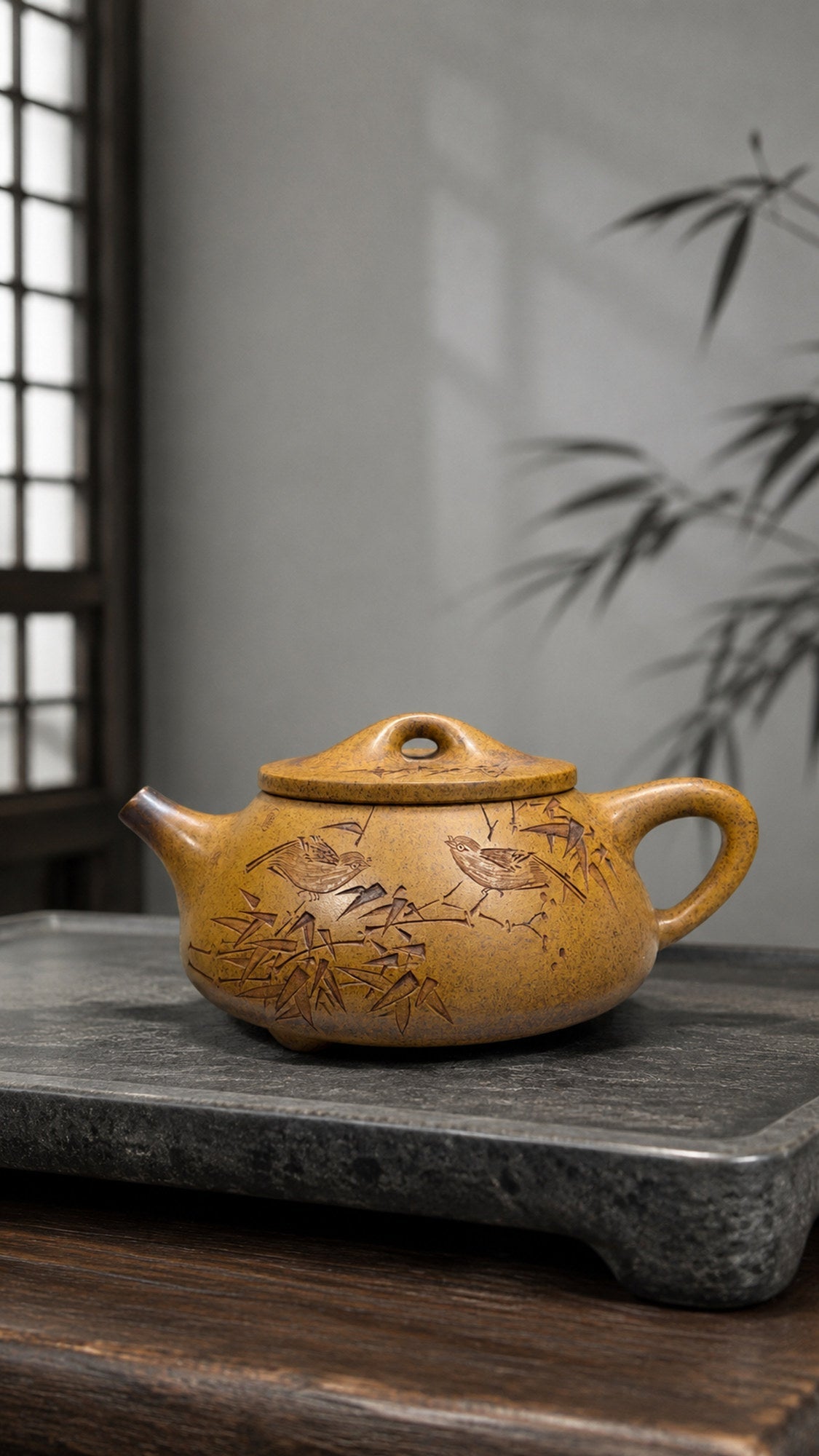 Jingzhou Shipiao Yixing Zisha Teapot – Golden Duanni Clay, 320ml