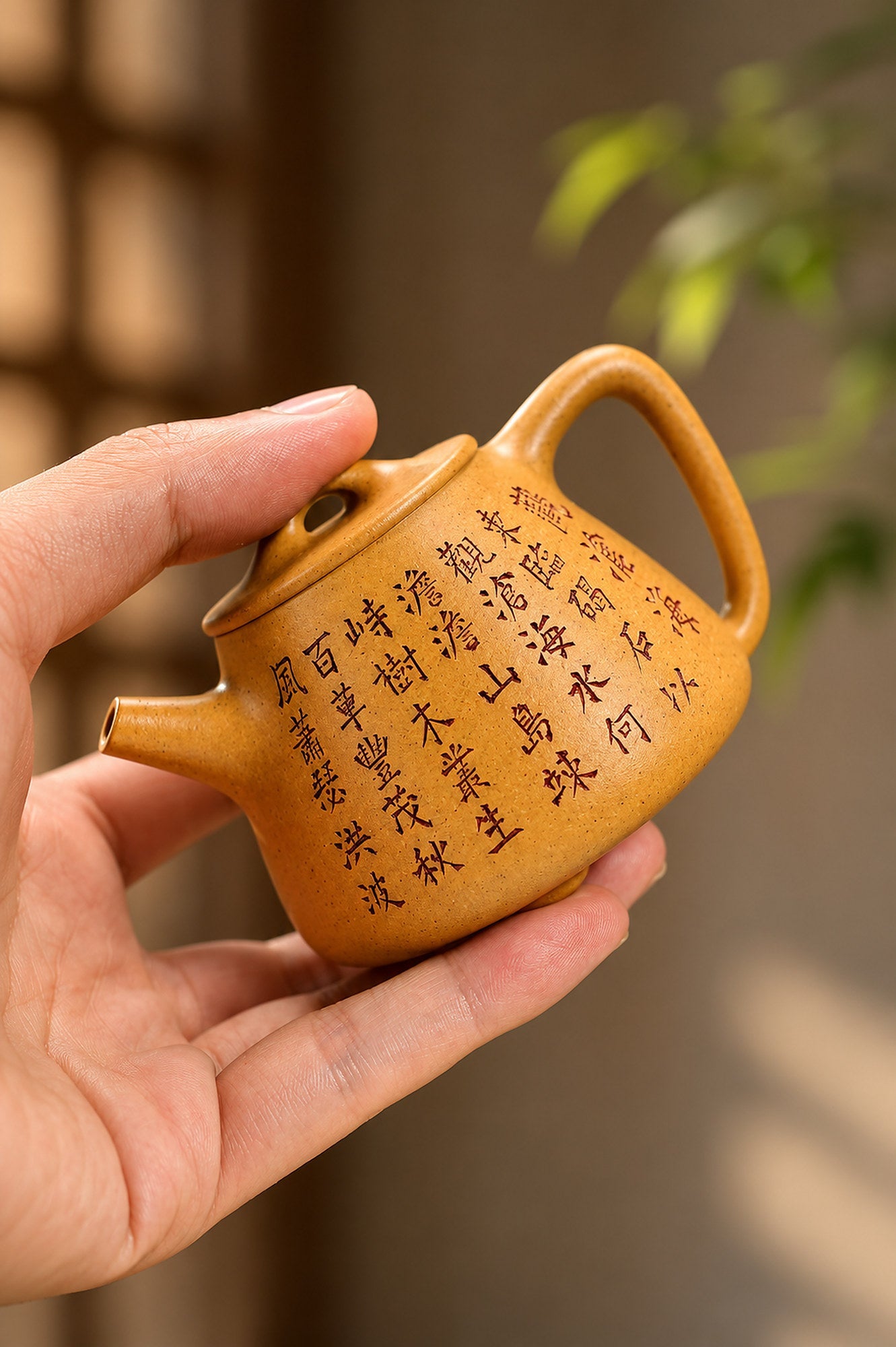 Tall Shipiao Yixing Zisha Teapot – Golden Duanni Clay, 120ml