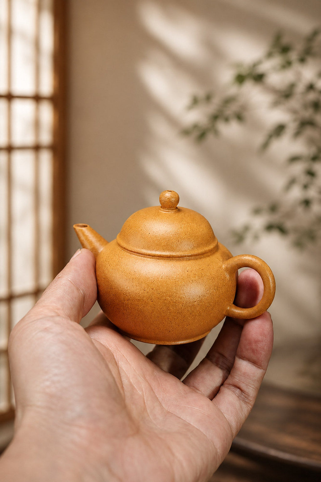 Handmade Shuiping Yixing Zisha Teapot – Golden Duanni Clay, 90ml