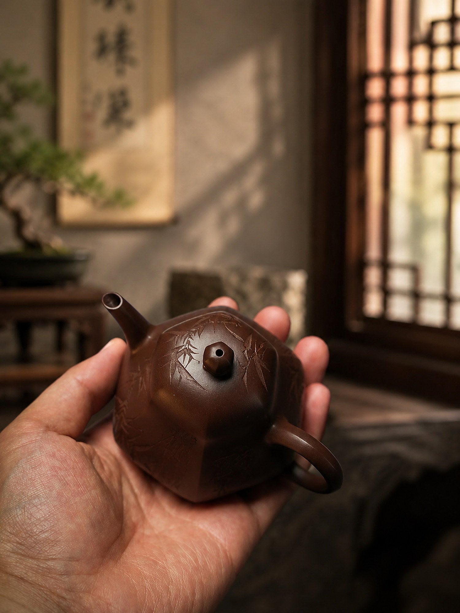 Liu Fang Si Ting Yixing Zisha Teapot – Zipao Yusha Clay, 150ml