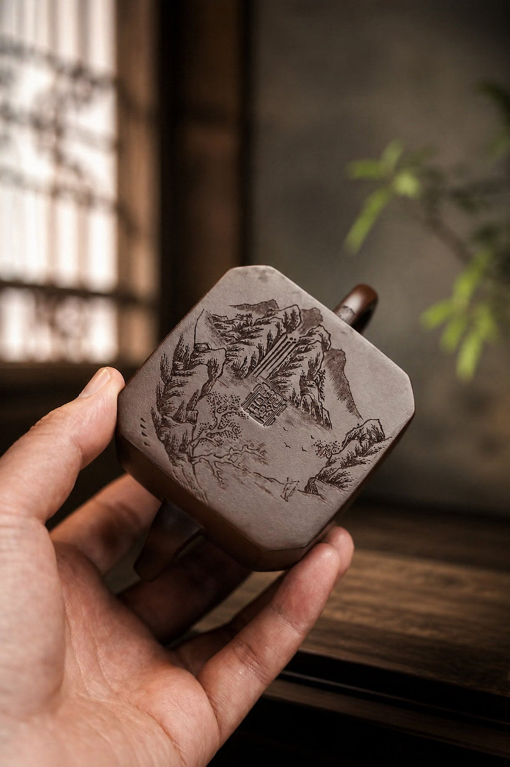 Square Form Yixing Zisha Teapot – Aged Zini Clay, 160ml