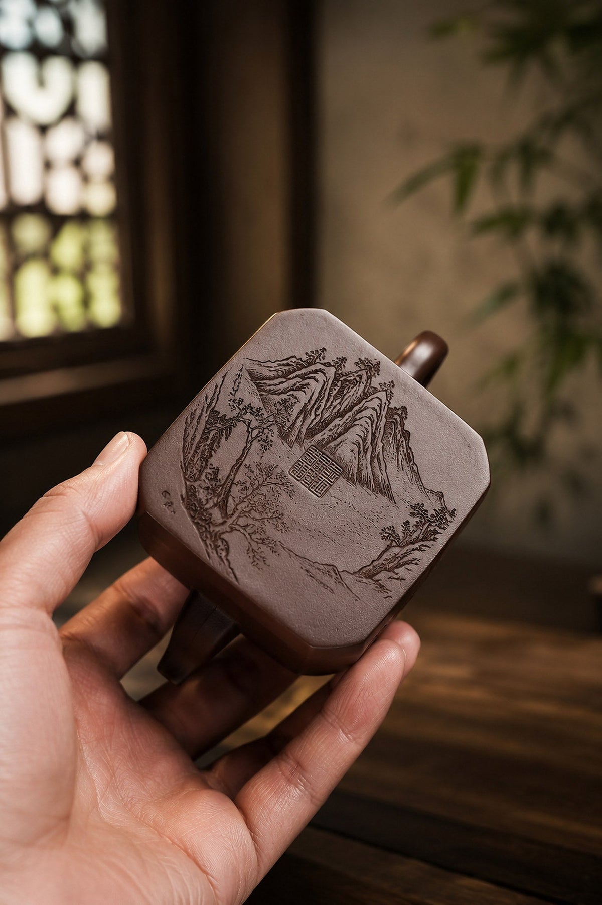 Square Form Yixing Zisha Teapot – Aged Zini Clay, 160ml