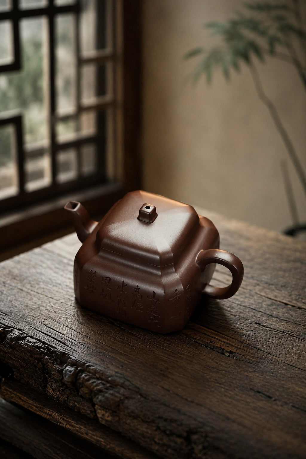 Square Form Yixing Zisha Teapot – Aged Zini Clay, 160ml