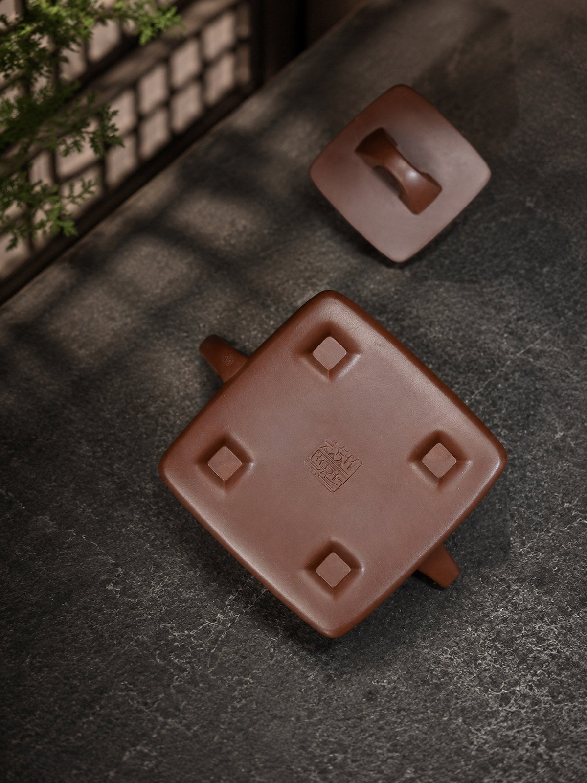 Handmade Square Form Yixing Zisha Teapot – Aged Zini Clay, 140ml