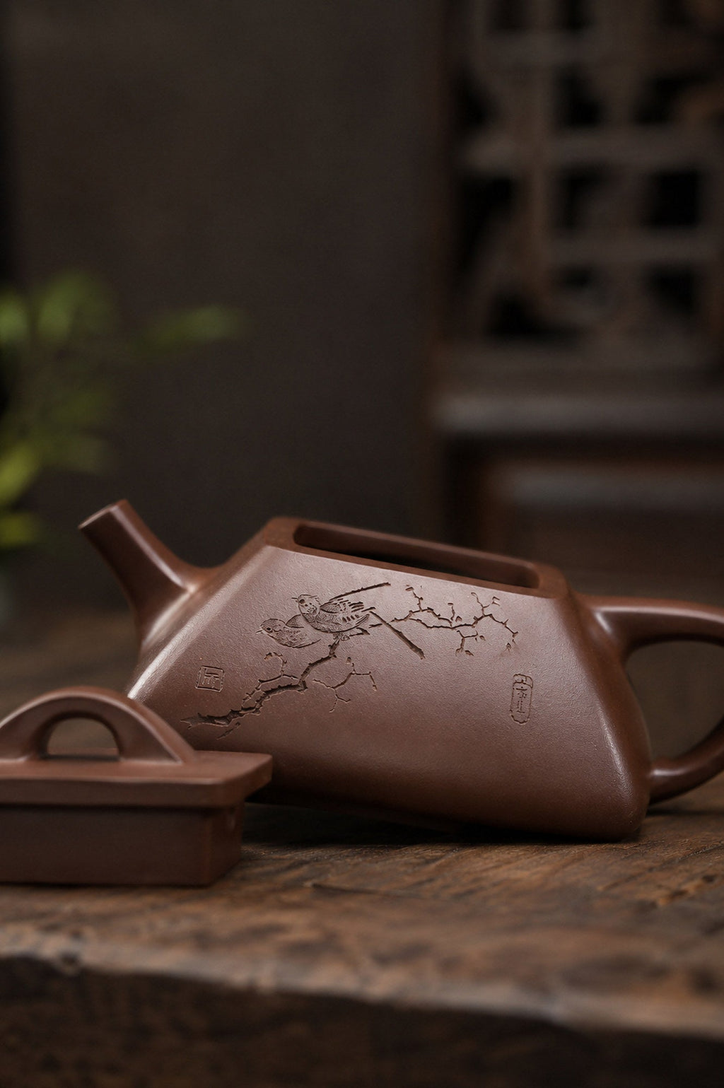 Handmade Square Form Yixing Zisha Teapot – Aged Zini Clay, 140ml