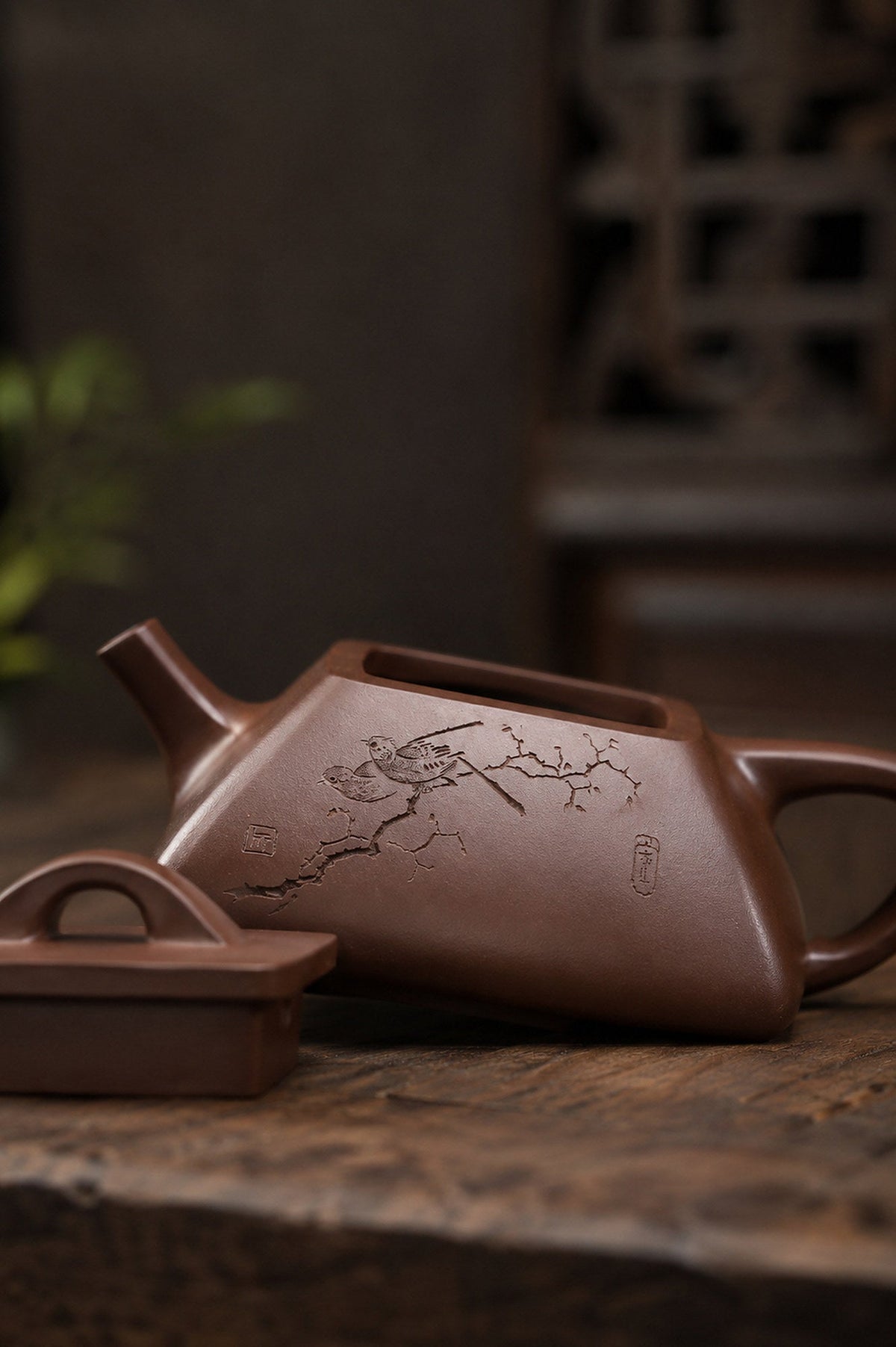 Handmade Square Form Yixing Zisha Teapot – Aged Zini Clay, 140ml