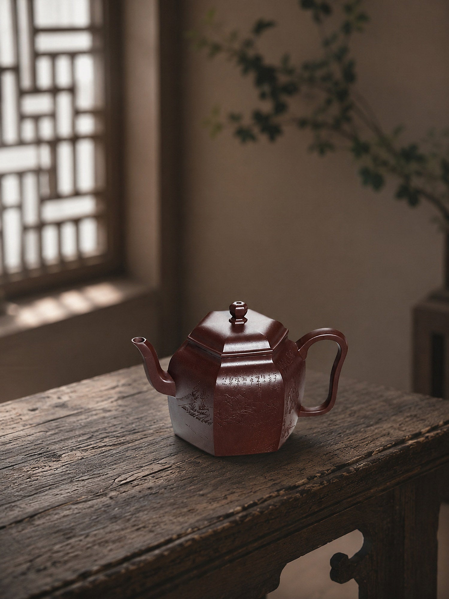 Square Form Yixing Zisha Teapot – Aged Zini Clay, 120ml