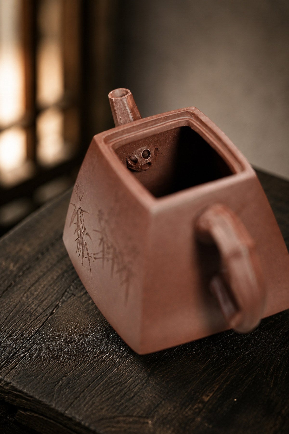 Handmade Square Form Yixing Zisha Teapot – Dicaoqing Zini Clay, 80ml