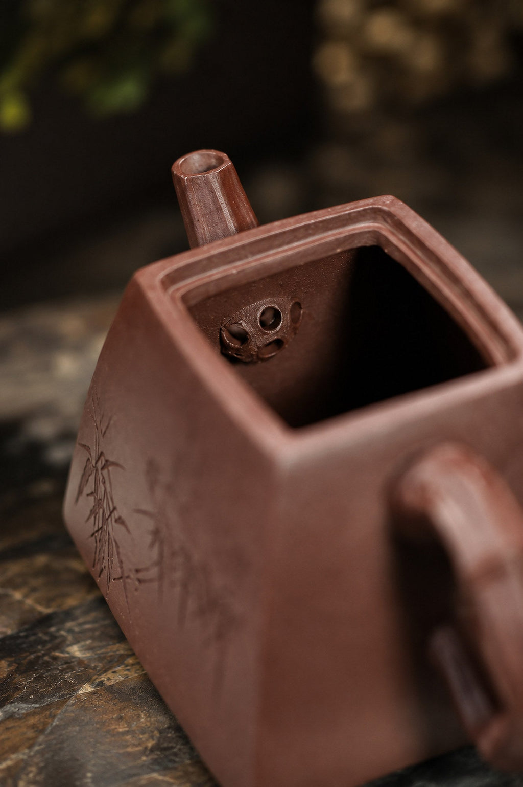 Handmade Square Form Yixing Zisha Teapot – Dicaoqing Zini Clay, 80ml