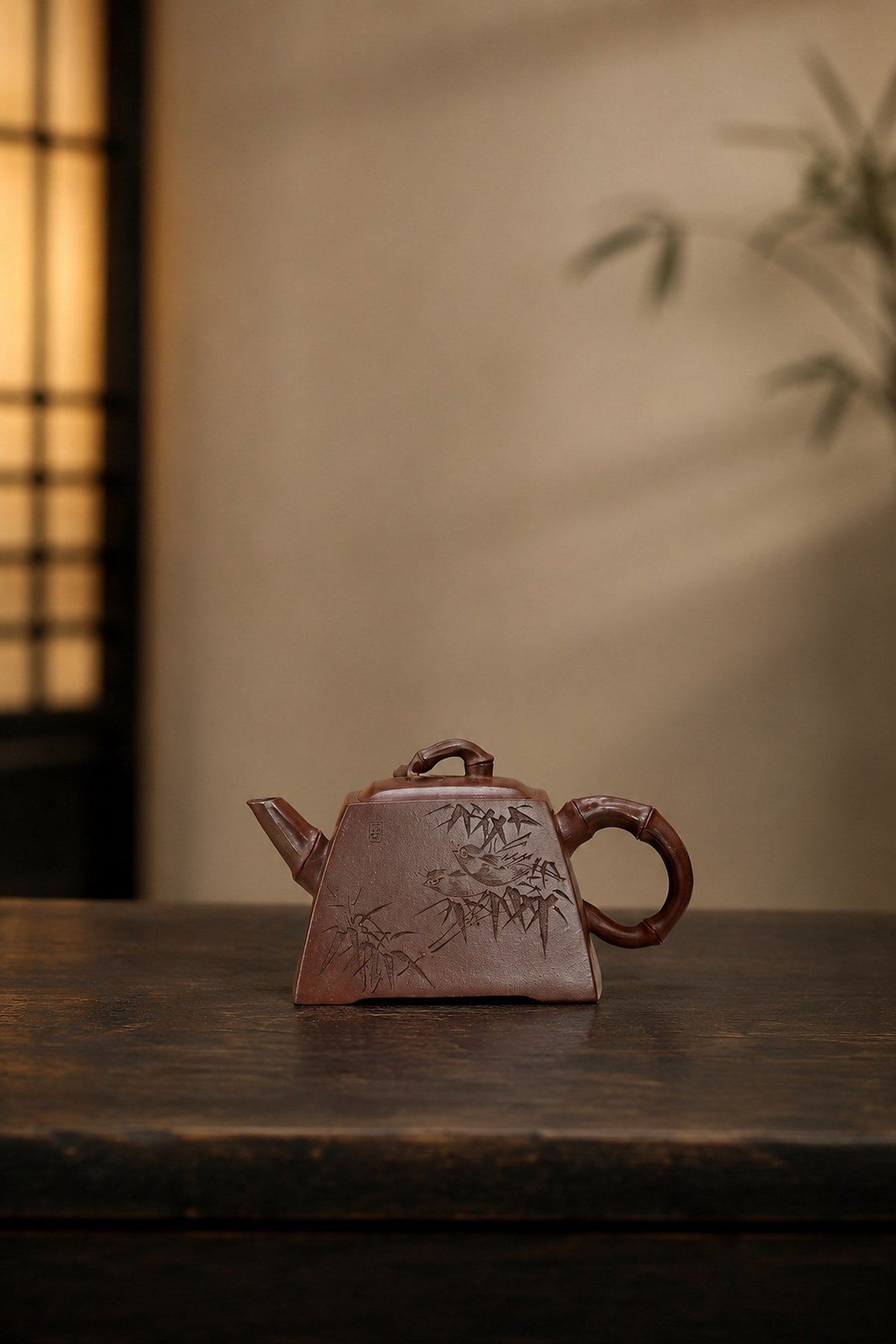 Handmade Square Form Yixing Zisha Teapot – Dicaoqing Zini Clay, 80ml