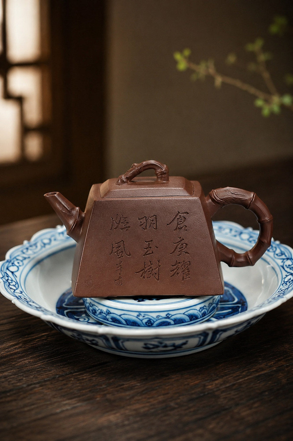 Handmade Square Form Yixing Zisha Teapot – Dicaoqing Zini Clay, 80ml