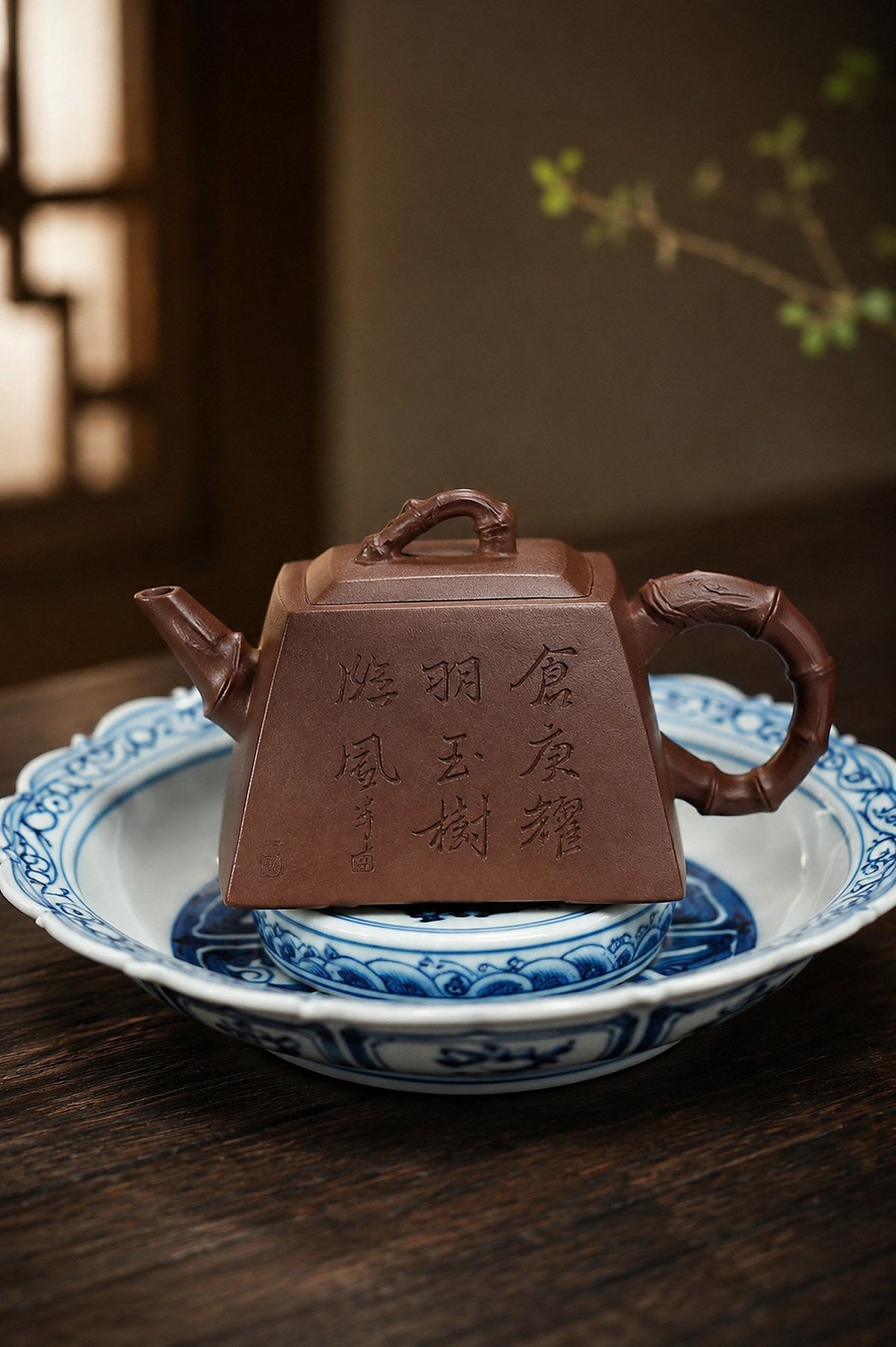 Handmade Square Form Yixing Zisha Teapot – Dicaoqing Zini Clay, 80ml