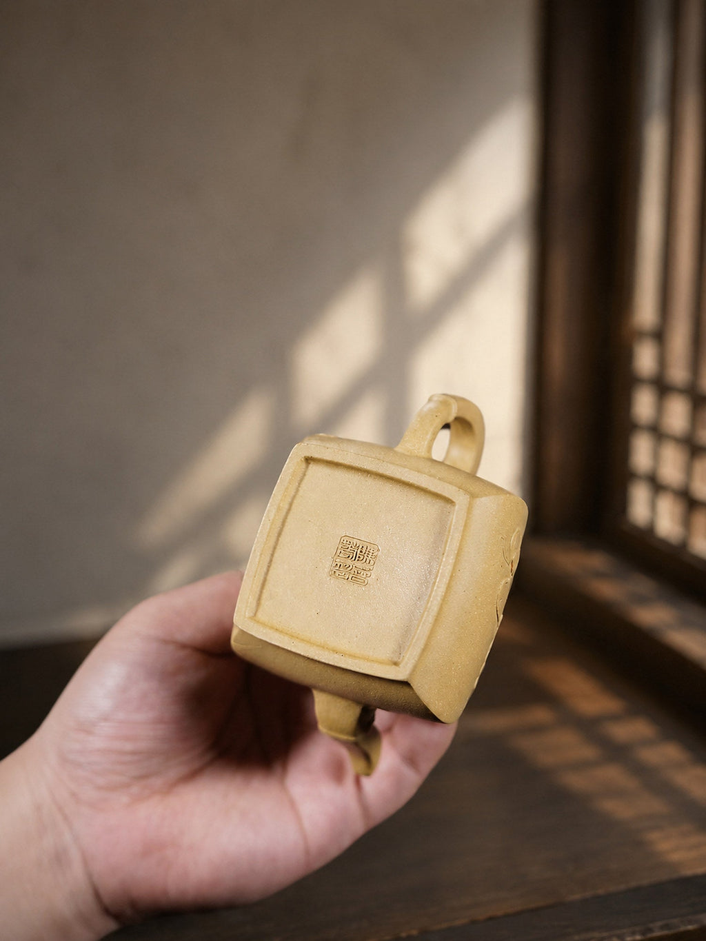Handmade Square Form Yixing Zisha Teapot – Golden Duanni Clay, 180ml