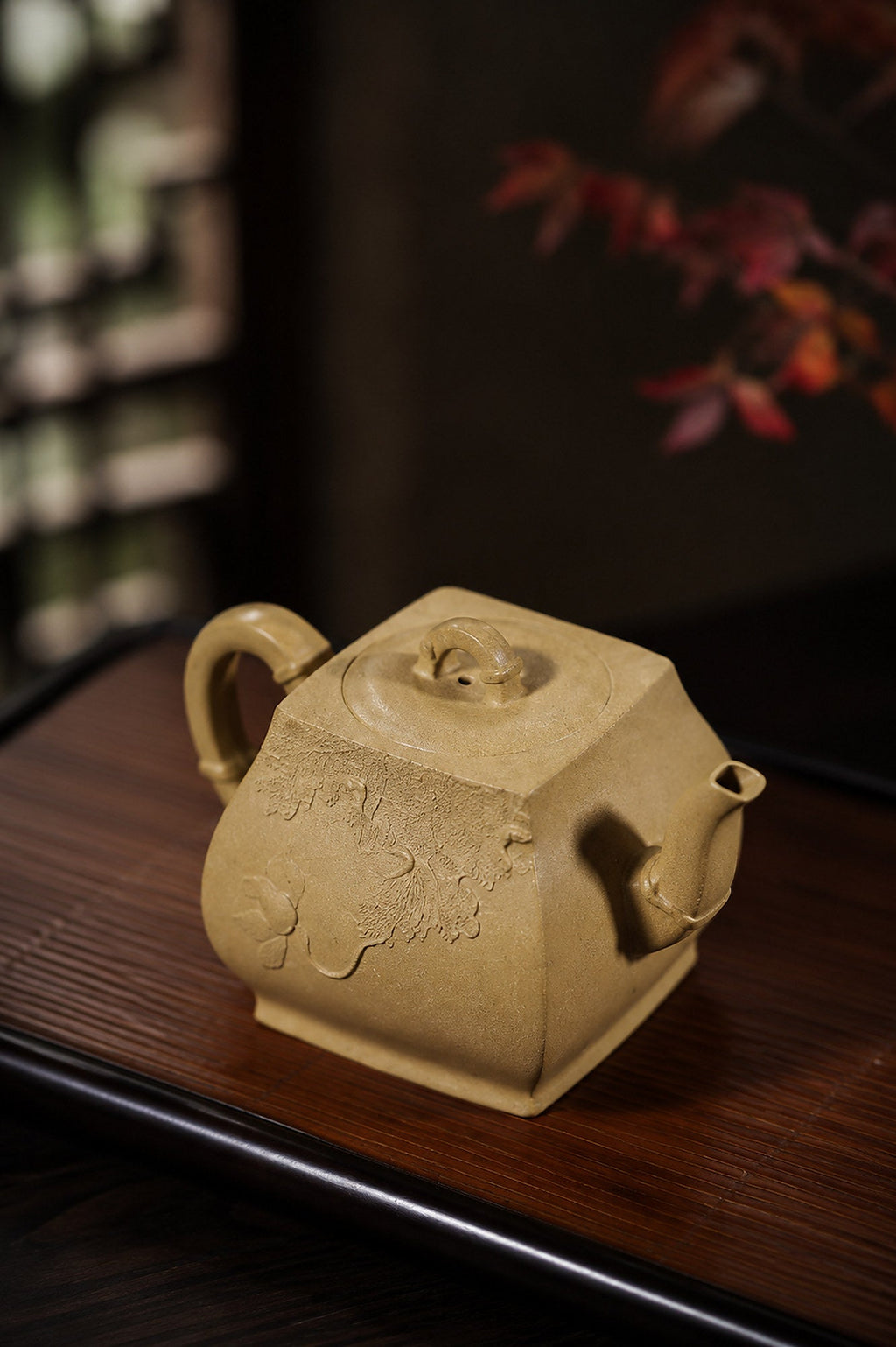 Handmade Square Form Yixing Zisha Teapot – Golden Duanni Clay, 180ml