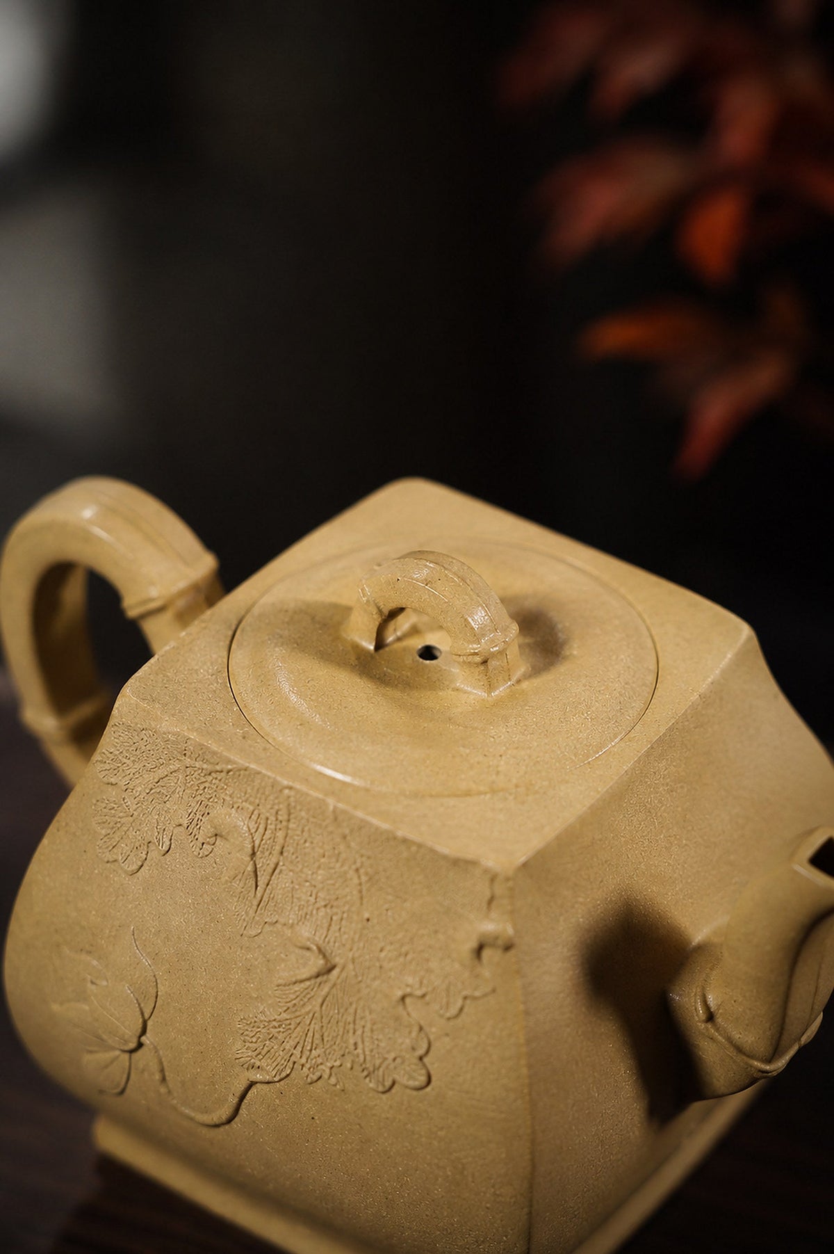 Handmade Square Form Yixing Zisha Teapot – Golden Duanni Clay, 180ml