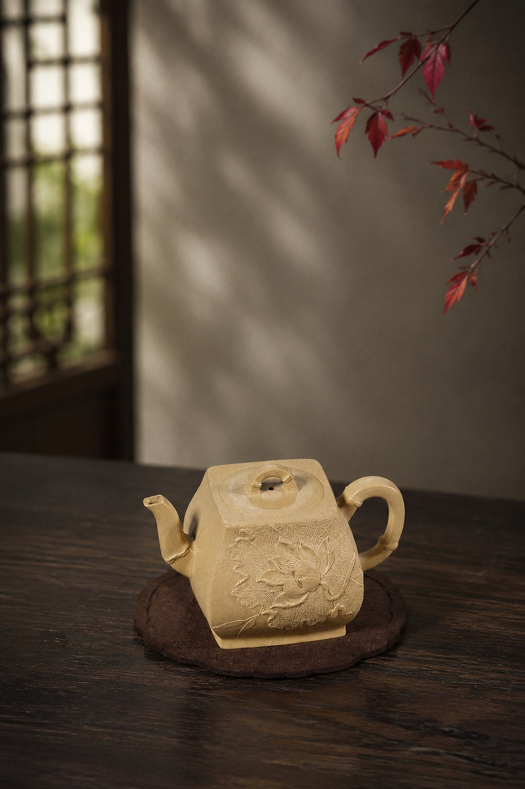 Handmade Square Form Yixing Zisha Teapot – Golden Duanni Clay, 180ml