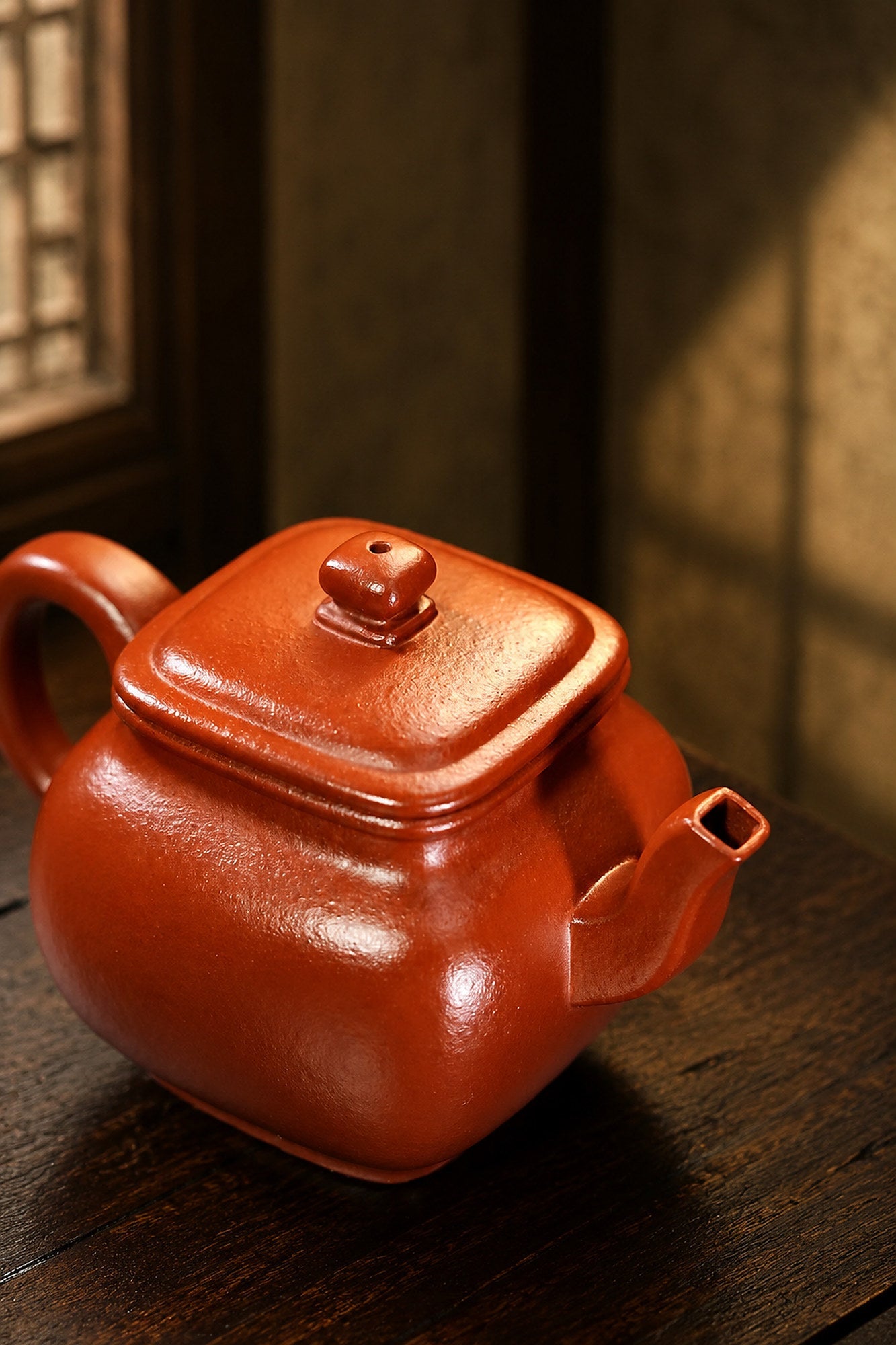 Square Form Yixing Zisha Teapot – Zhuni Clay, 130ml