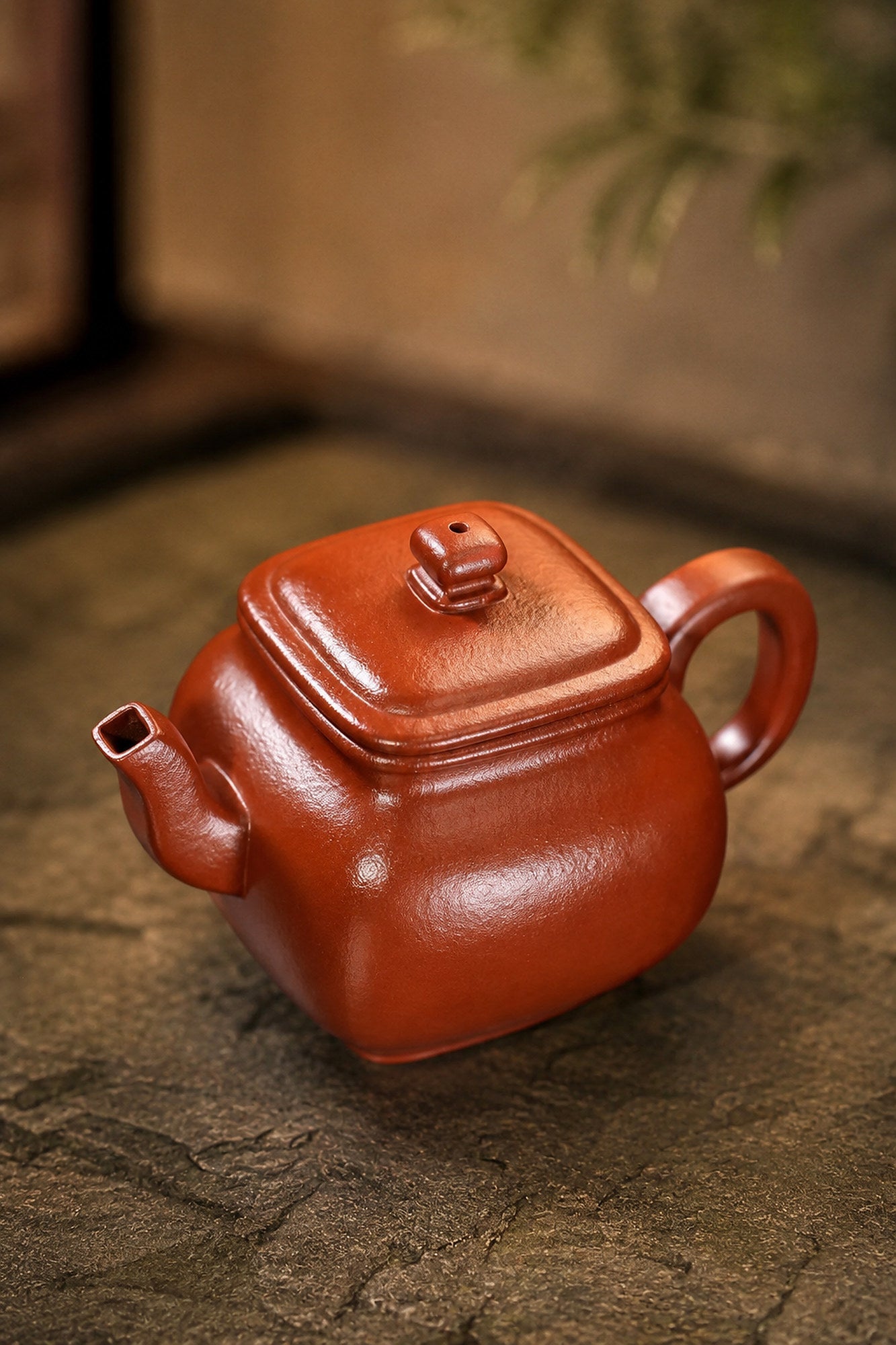 Square Form Yixing Zisha Teapot – Zhuni Clay, 130ml