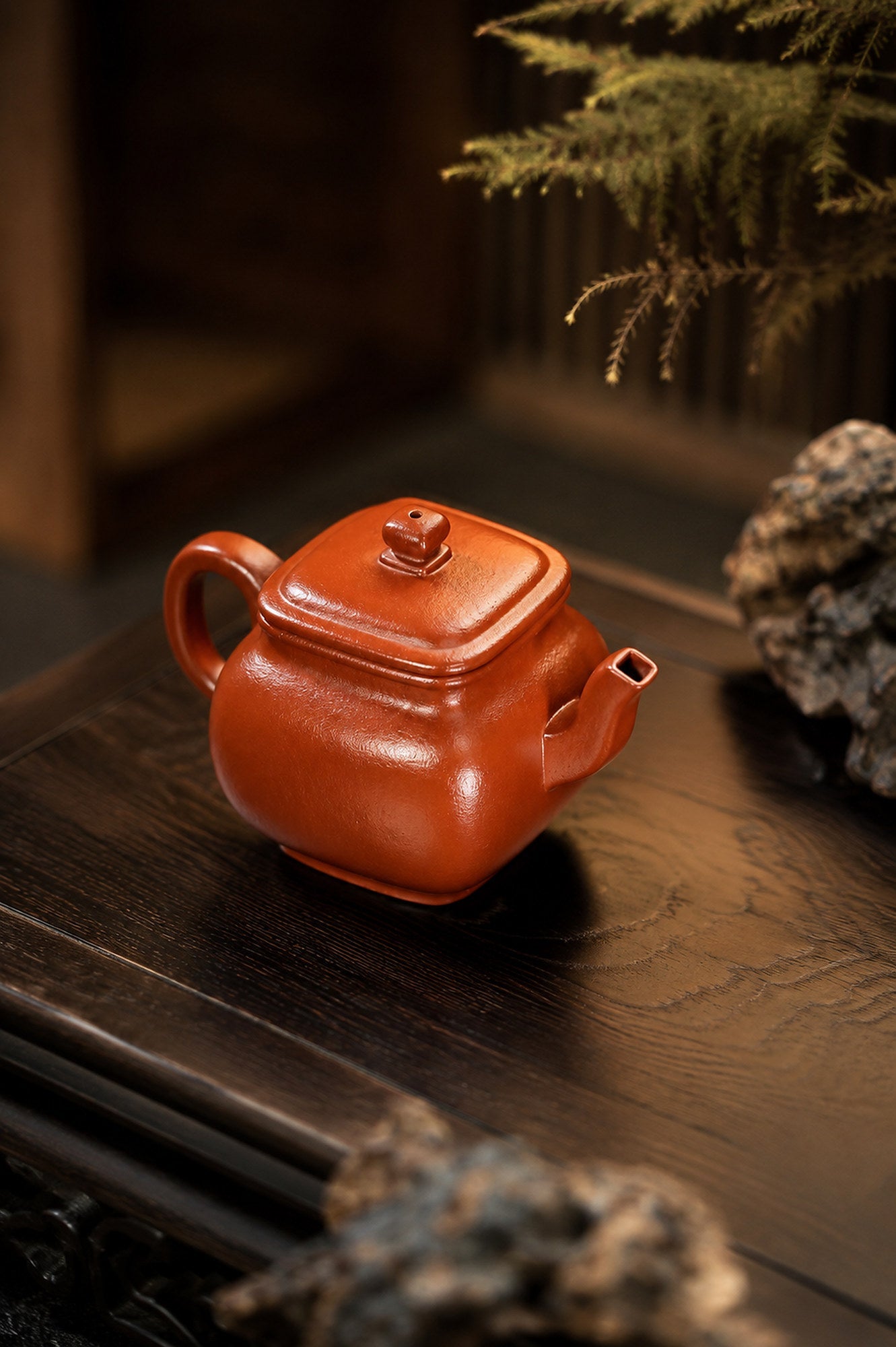 Square Form Yixing Zisha Teapot – Zhuni Clay, 130ml