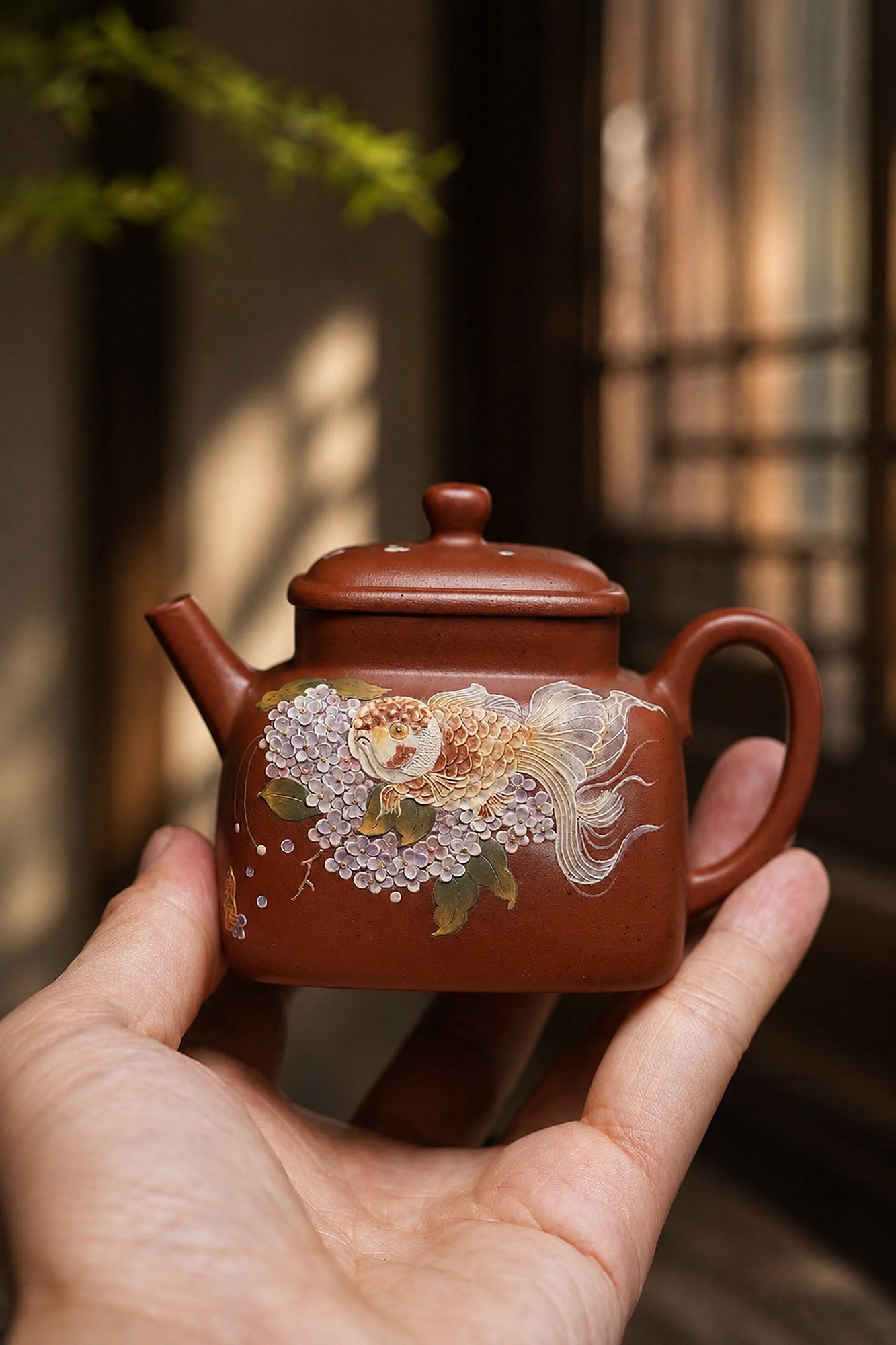 Square Form Yixing Zisha Teapot – Zhuni Clay, 160ml