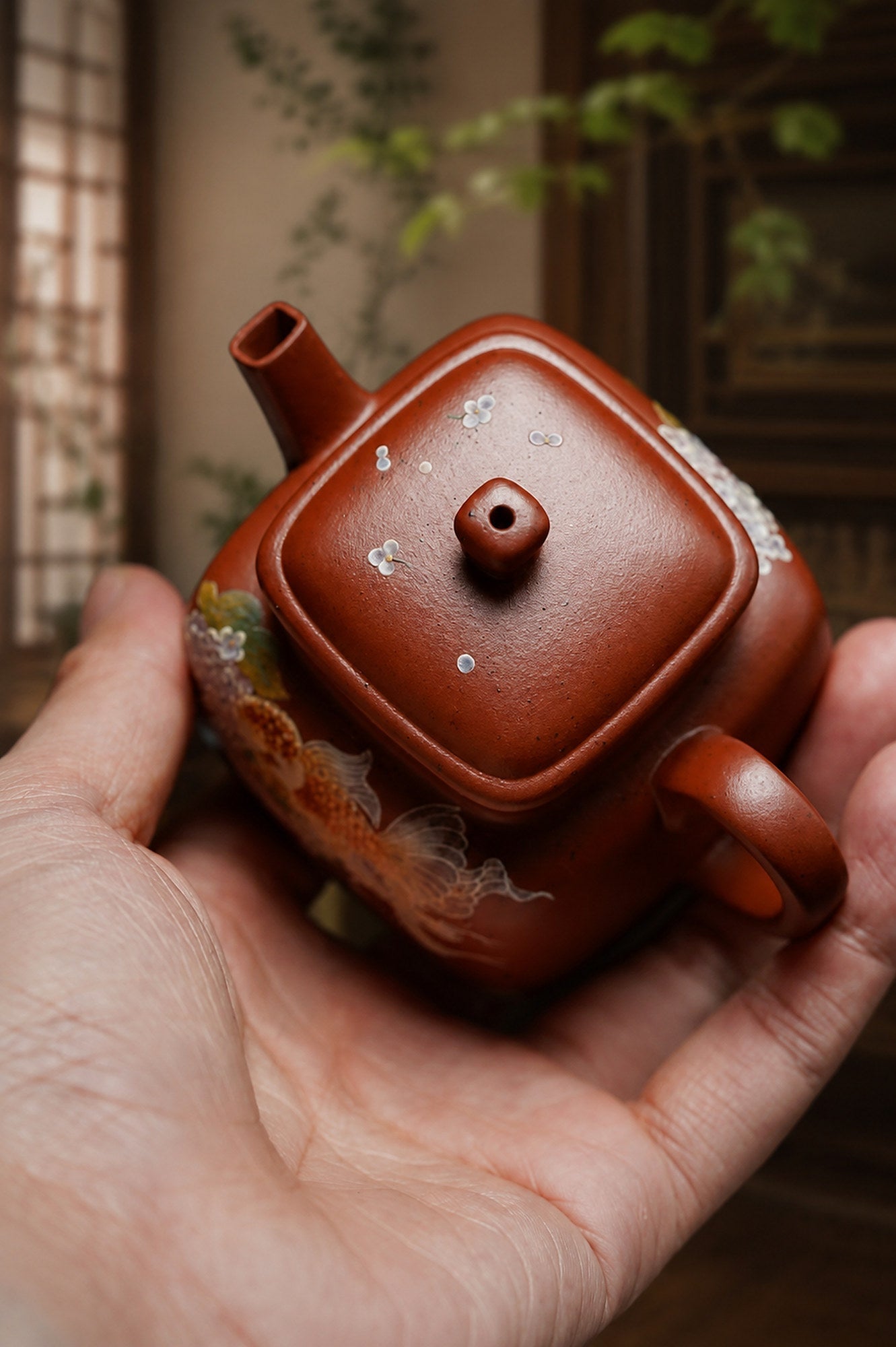 Square Form Yixing Zisha Teapot – Zhuni Clay, 160ml