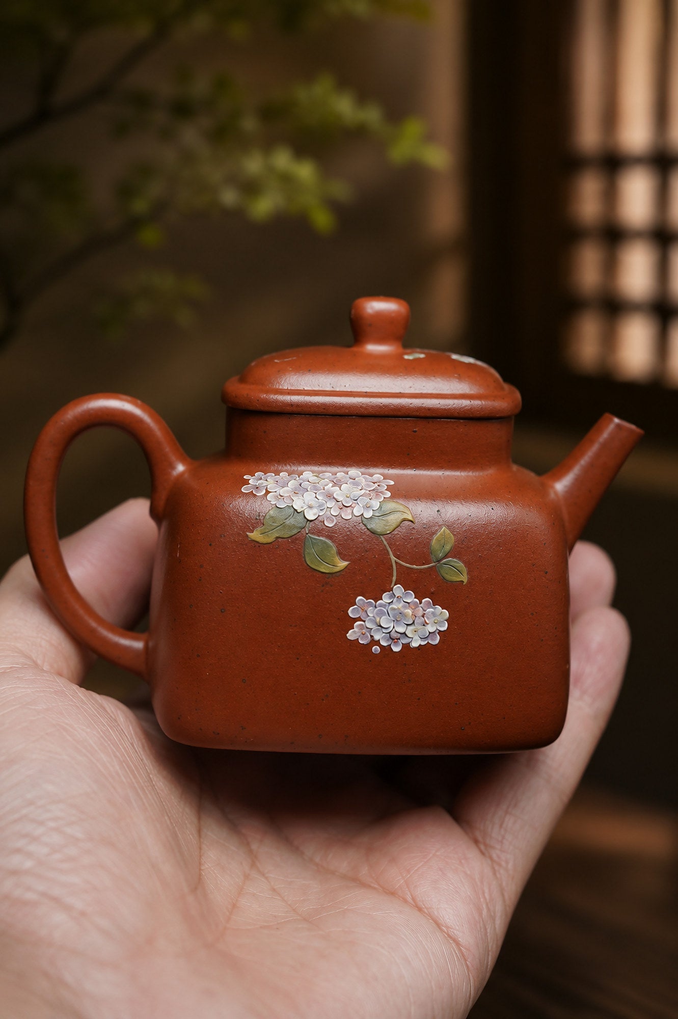 Square Form Yixing Zisha Teapot – Zhuni Clay, 160ml