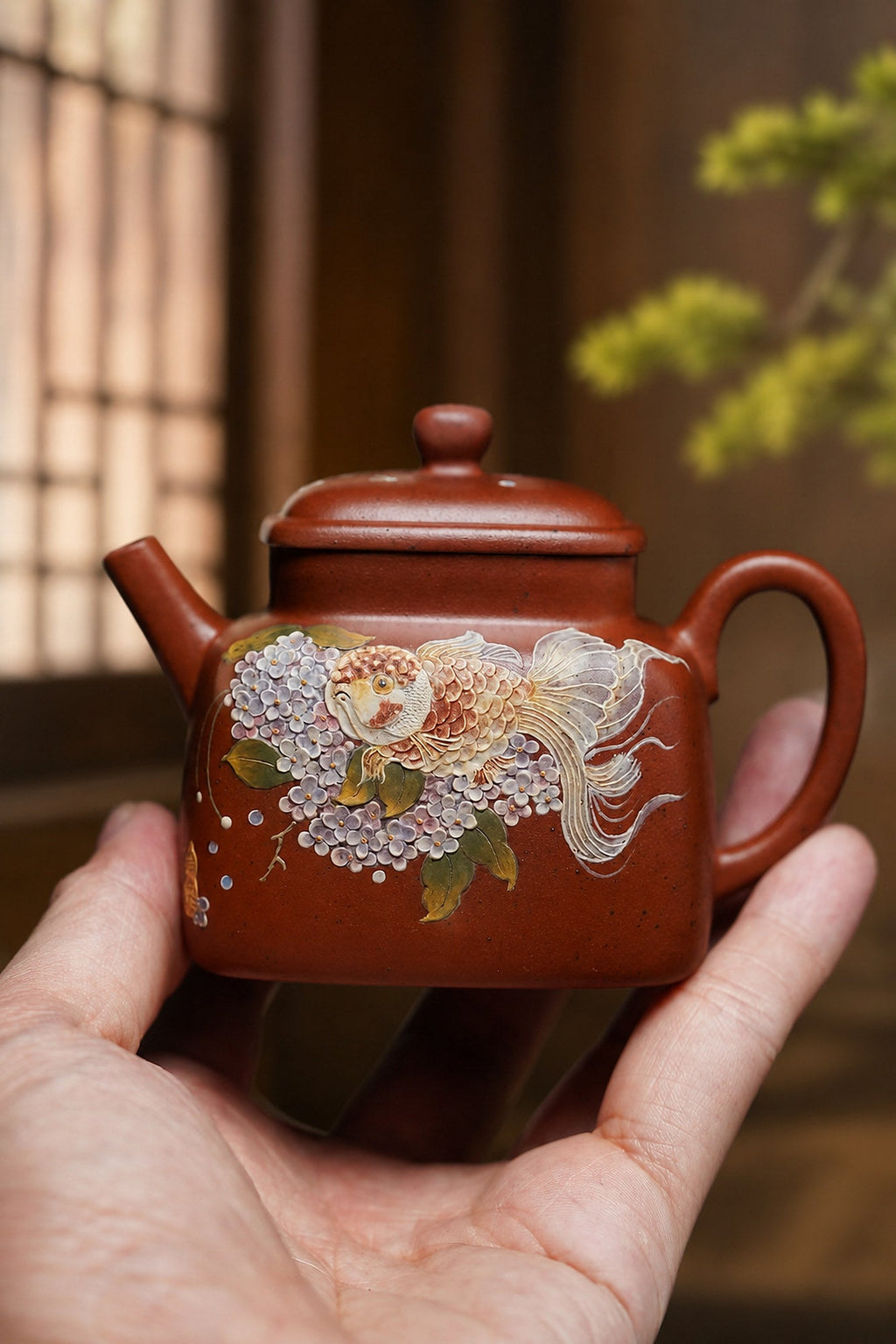 Square Form Yixing Zisha Teapot – Zhuni Clay, 160ml