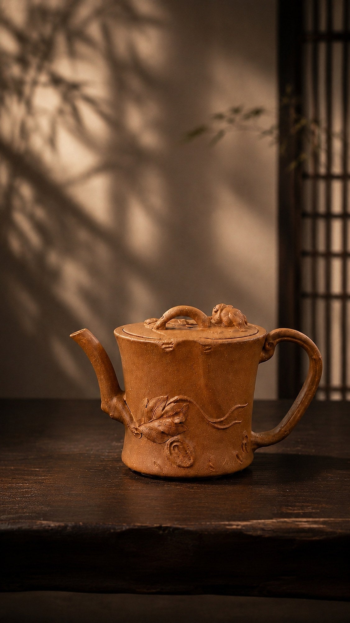 Tree-Trunk Sculptural Form Yixing Zisha Teapot – Yellow Jiangponi Clay, 130ml