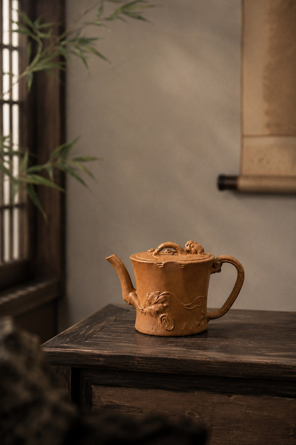 Tree-Trunk Sculptural Form Yixing Zisha Teapot – Yellow Jiangponi Clay, 130ml