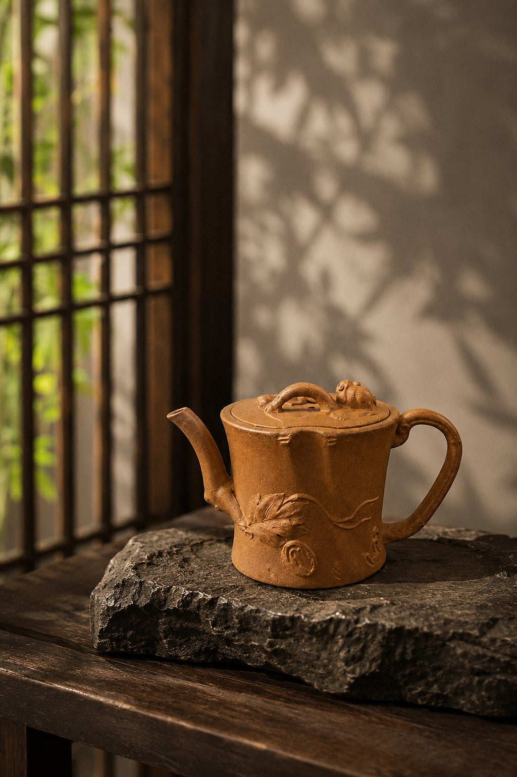 Tree-Trunk Sculptural Form Yixing Zisha Teapot – Yellow Jiangponi Clay, 130ml