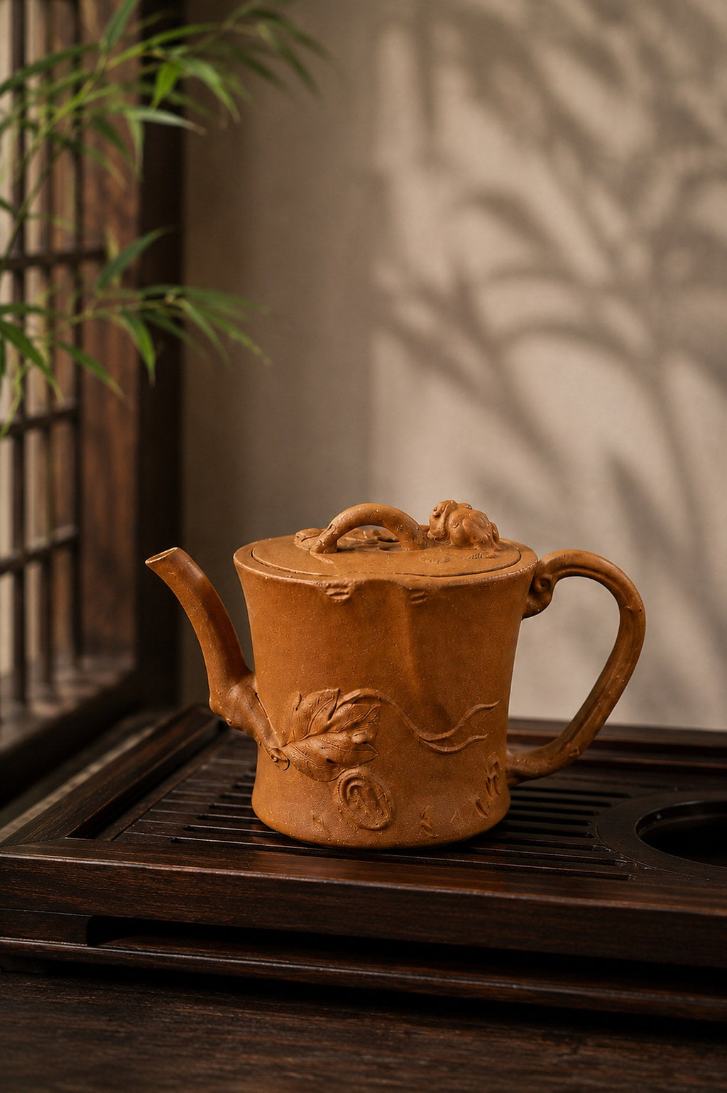 Tree-Trunk Sculptural Form Yixing Zisha Teapot – Yellow Jiangponi Clay, 130ml