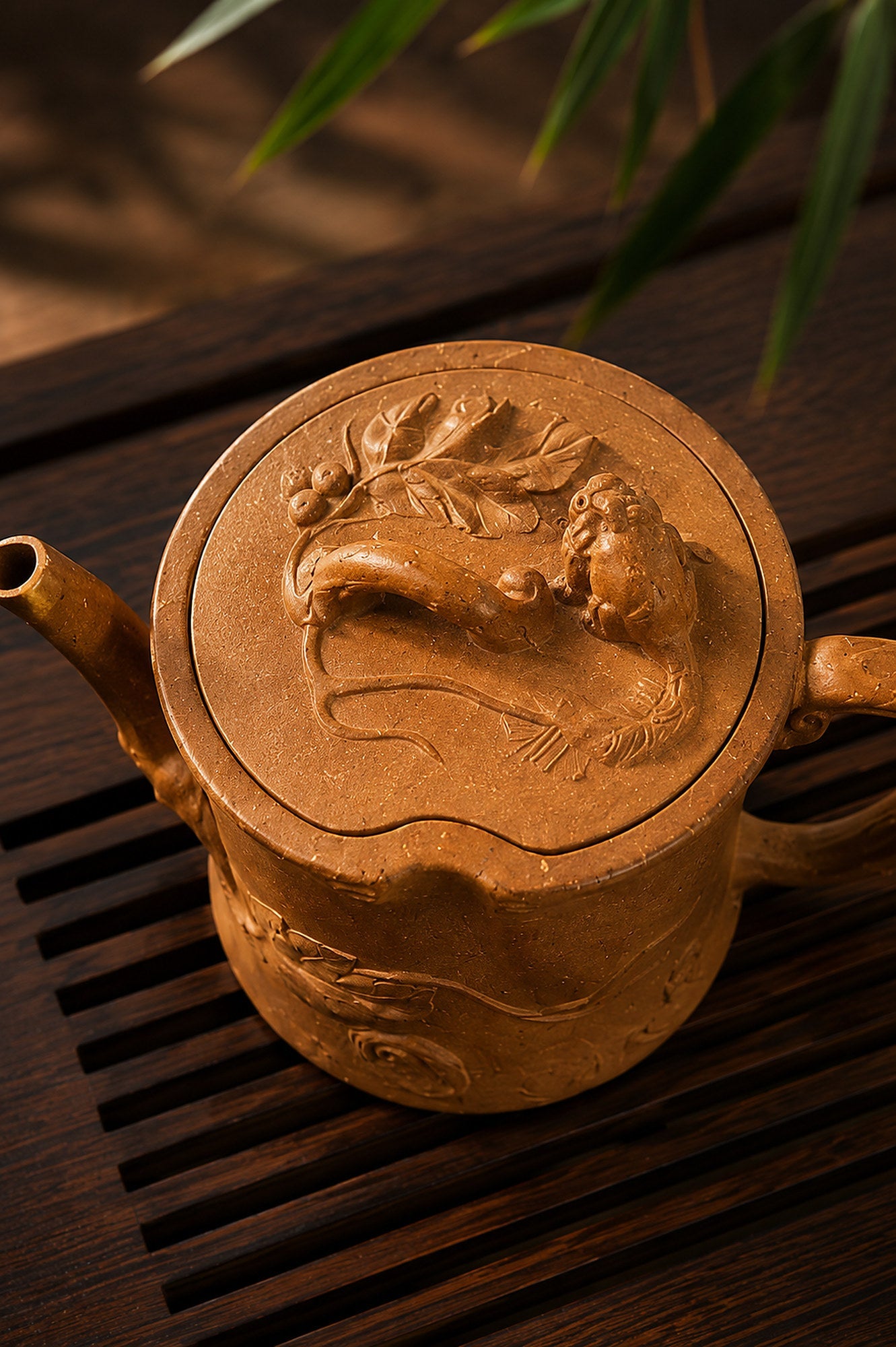 Tree-Trunk Sculptural Form Yixing Zisha Teapot – Yellow Jiangponi Clay, 130ml