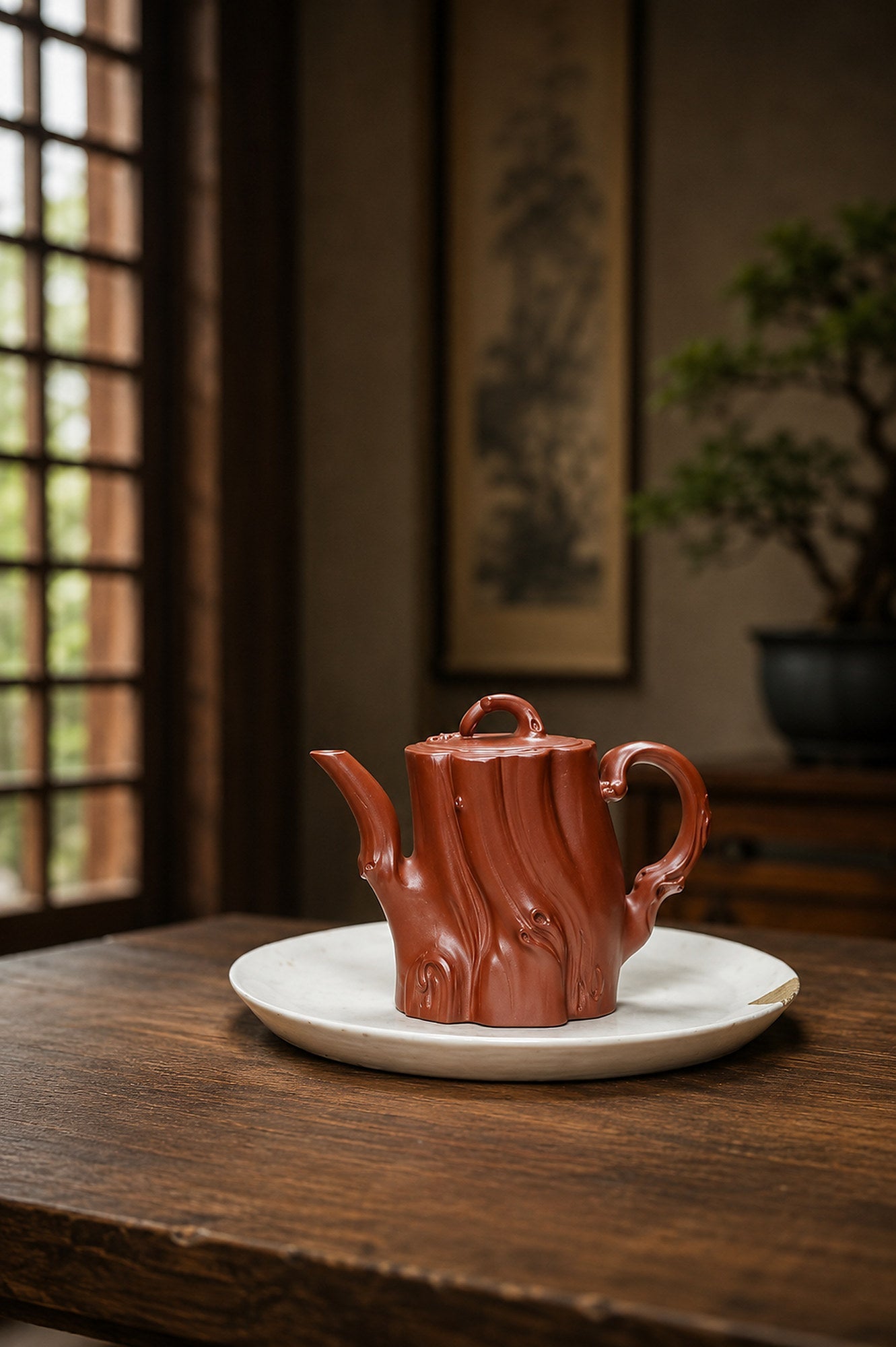 Handmade Tree-Trunk Sculptural Form Yixing Zisha Teapot – Zhuni Clay, 200ml
