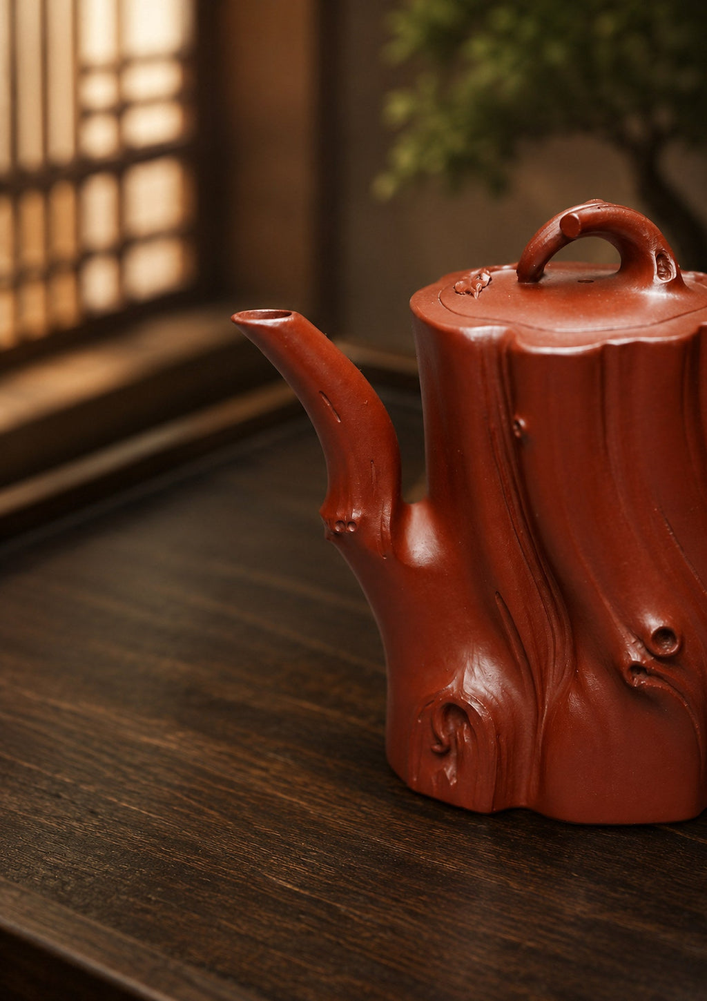 Handmade Tree-Trunk Sculptural Form Yixing Zisha Teapot – Zhuni Clay, 200ml