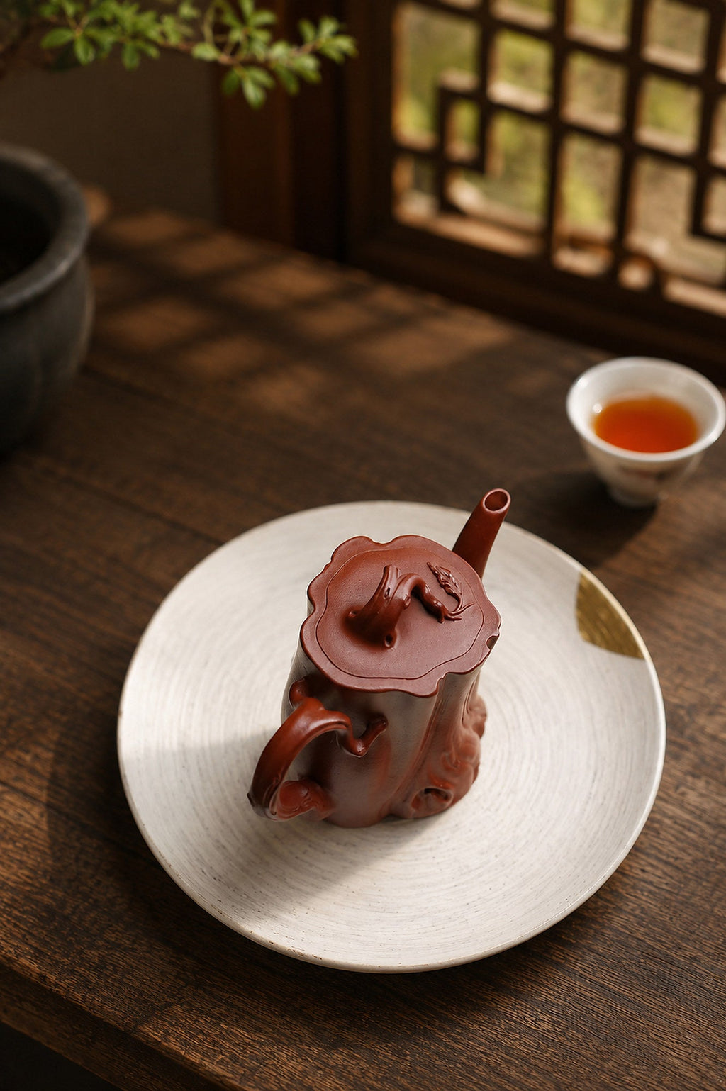 Handmade Tree-Trunk Sculptural Form Yixing Zisha Teapot – Zhuni Clay, 200ml
