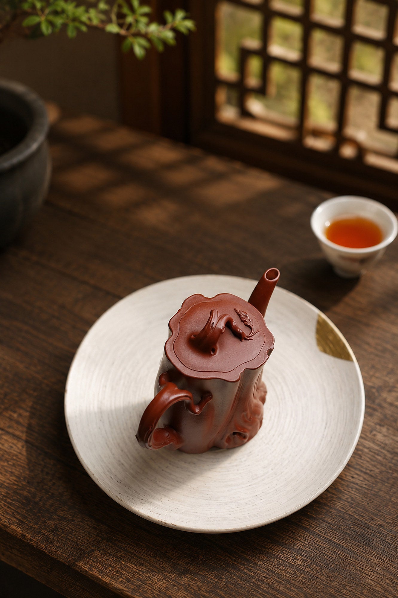 Handmade Tree-Trunk Sculptural Form Yixing Zisha Teapot – Zhuni Clay, 200ml