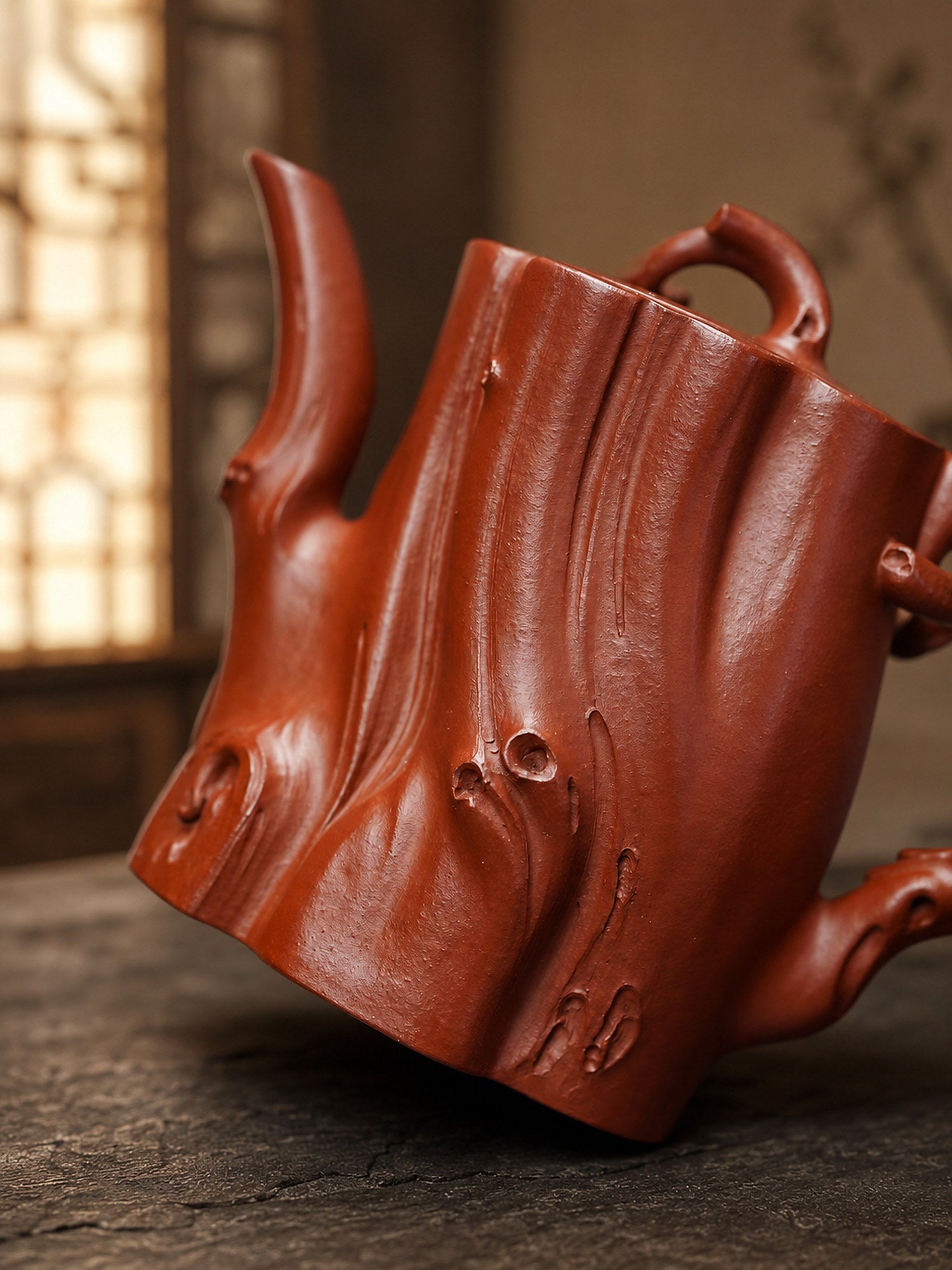 Handmade Tree-Trunk Sculptural Form Yixing Zisha Teapot – Zhuni Clay, 200ml
