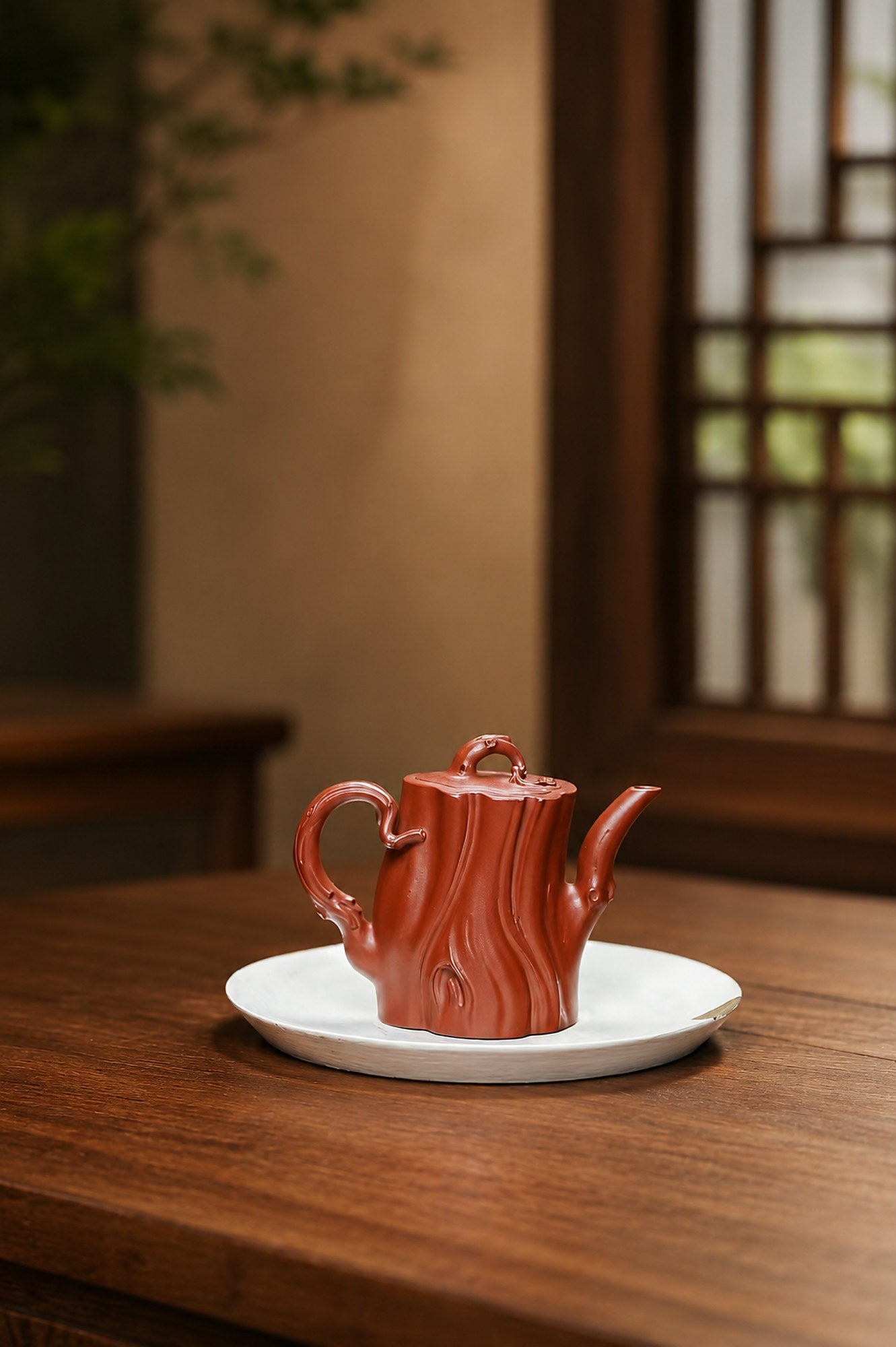 Handmade Tree-Trunk Sculptural Form Yixing Zisha Teapot – Zhuni Clay, 200ml