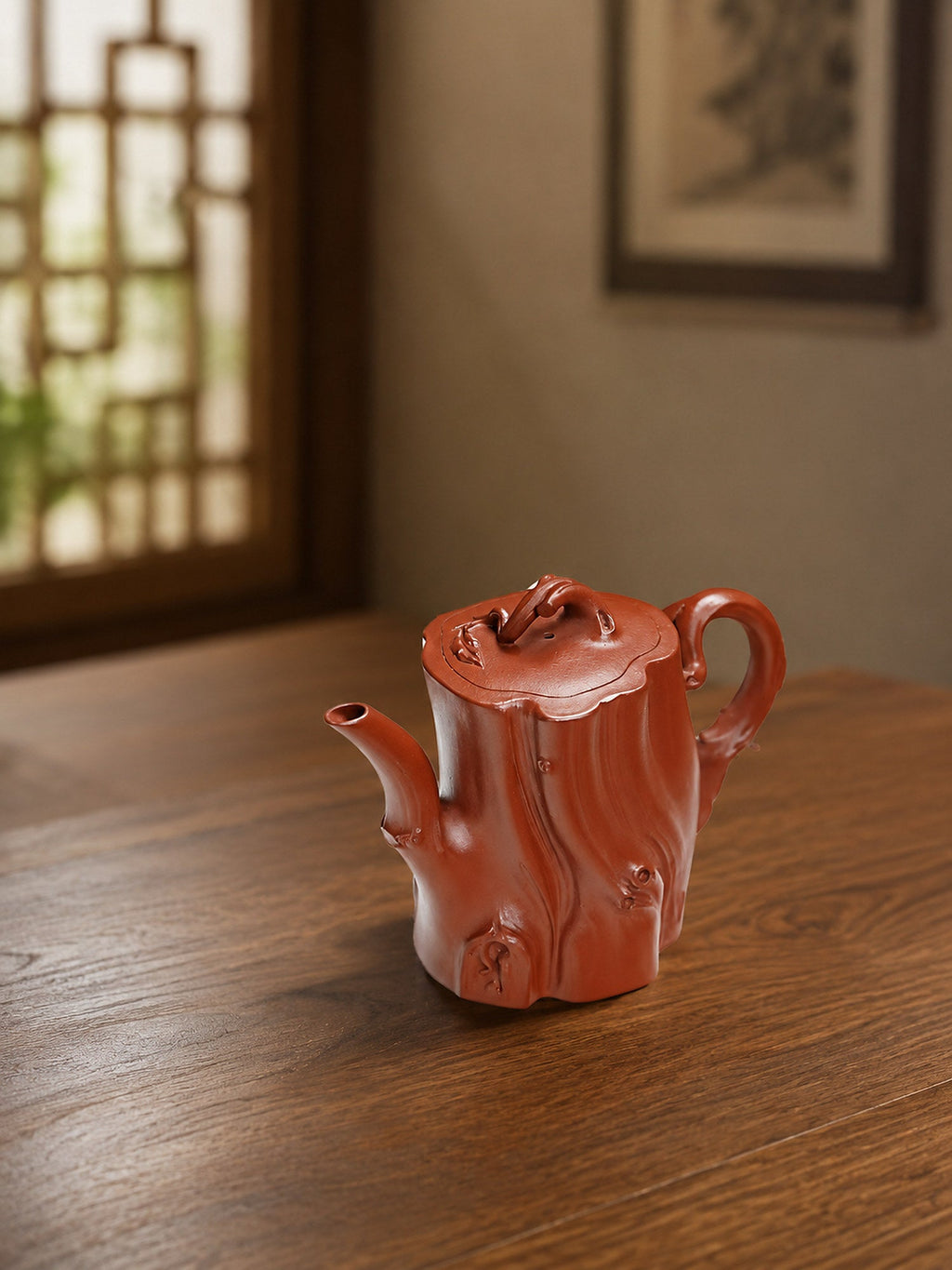 Handmade Tree-Trunk Sculptural Form Yixing Zisha Teapot – Zhuni Clay, 200ml