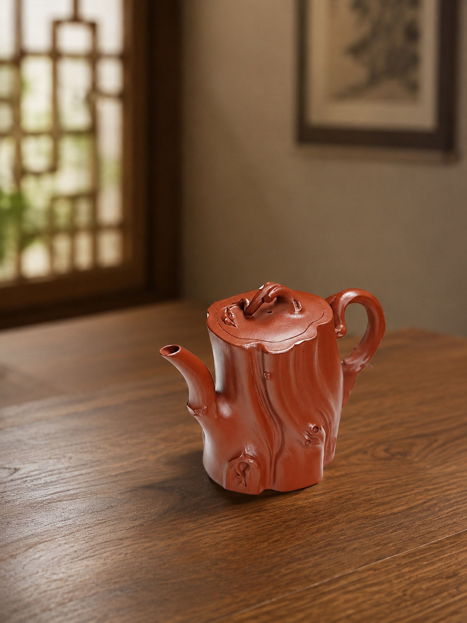Handmade Tree-Trunk Sculptural Form Yixing Zisha Teapot – Zhuni Clay, 200ml