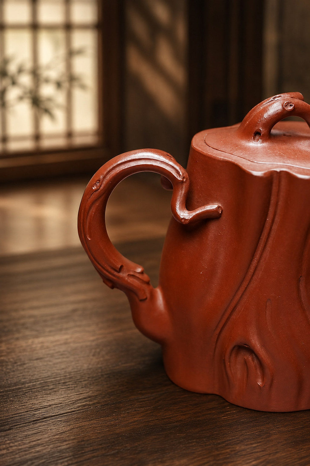 Handmade Tree-Trunk Sculptural Form Yixing Zisha Teapot – Zhuni Clay, 200ml